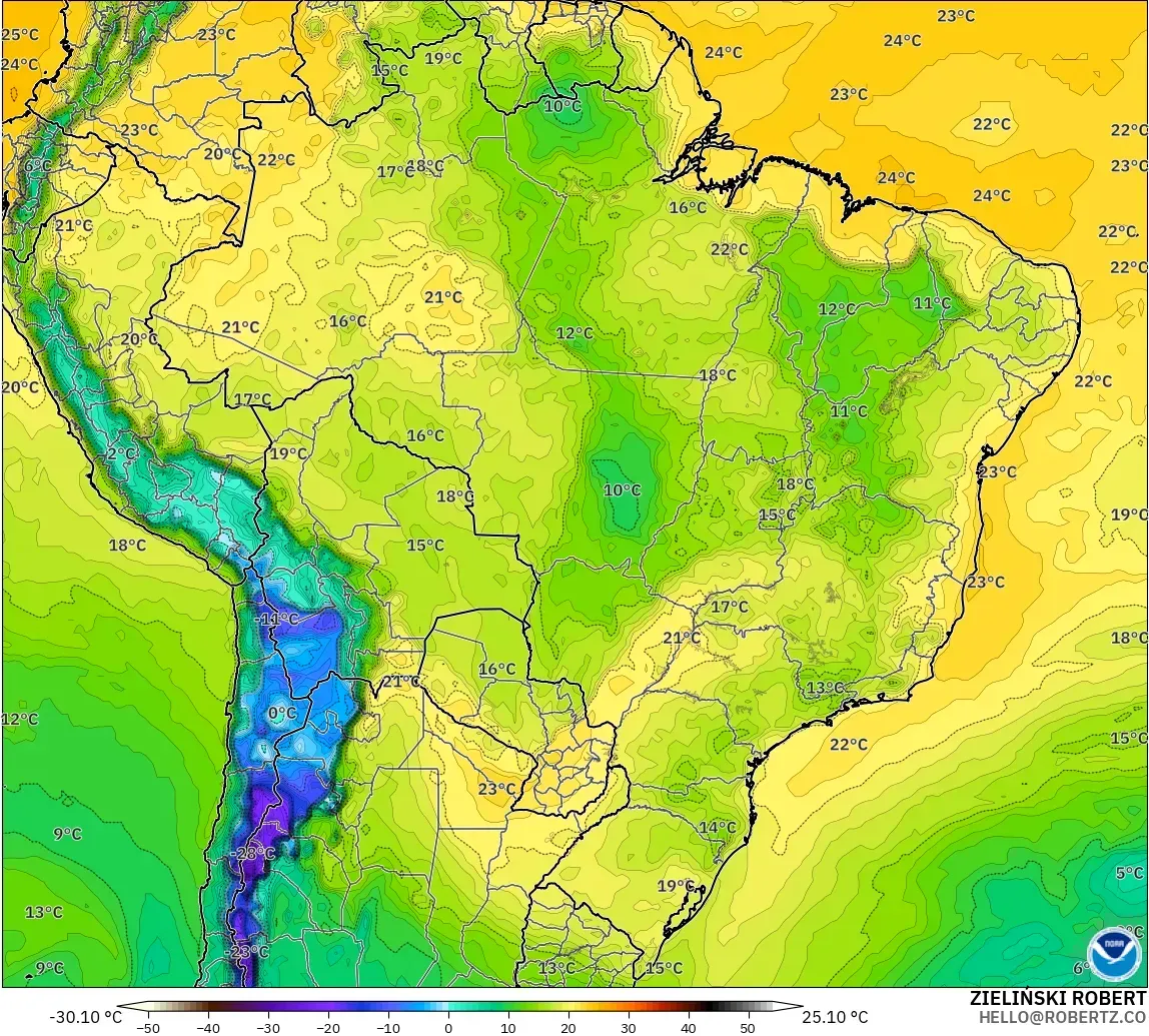 GFS modelo - Brasil, Punto de rocío a 2 m