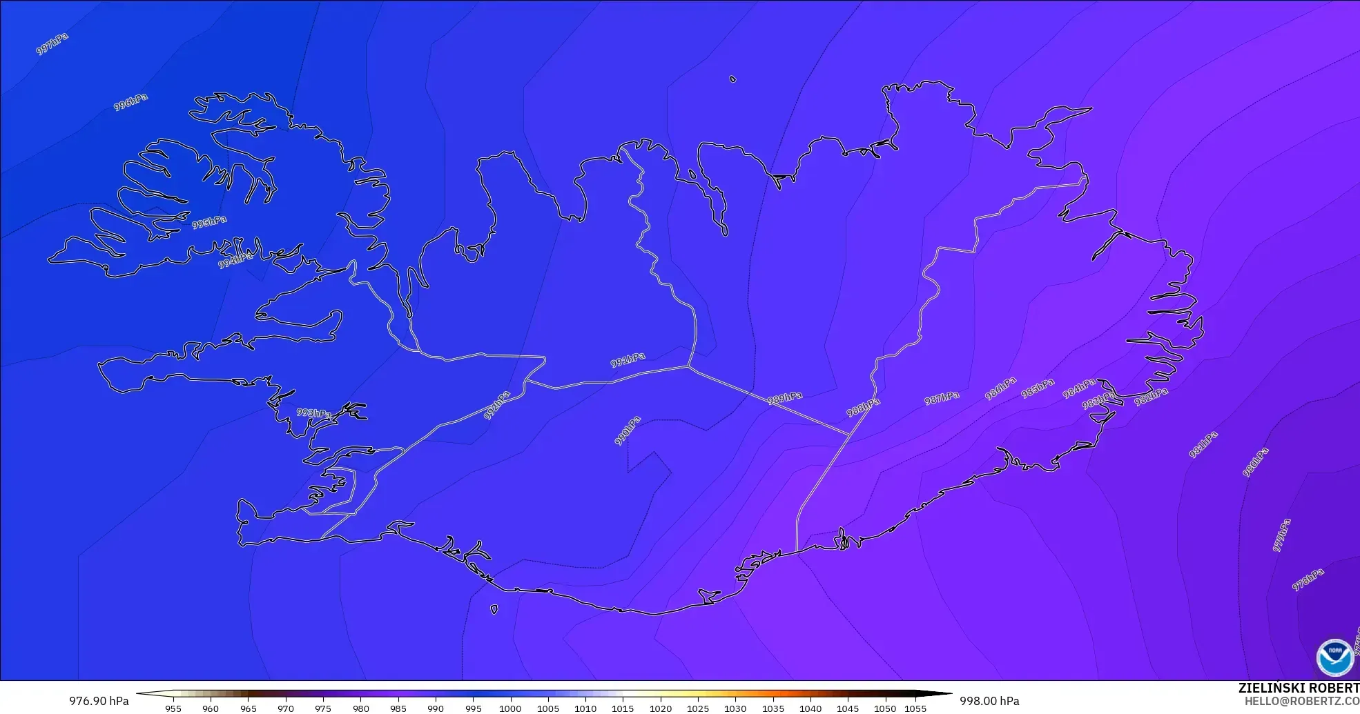 GFS modelo - Islandia, Presión