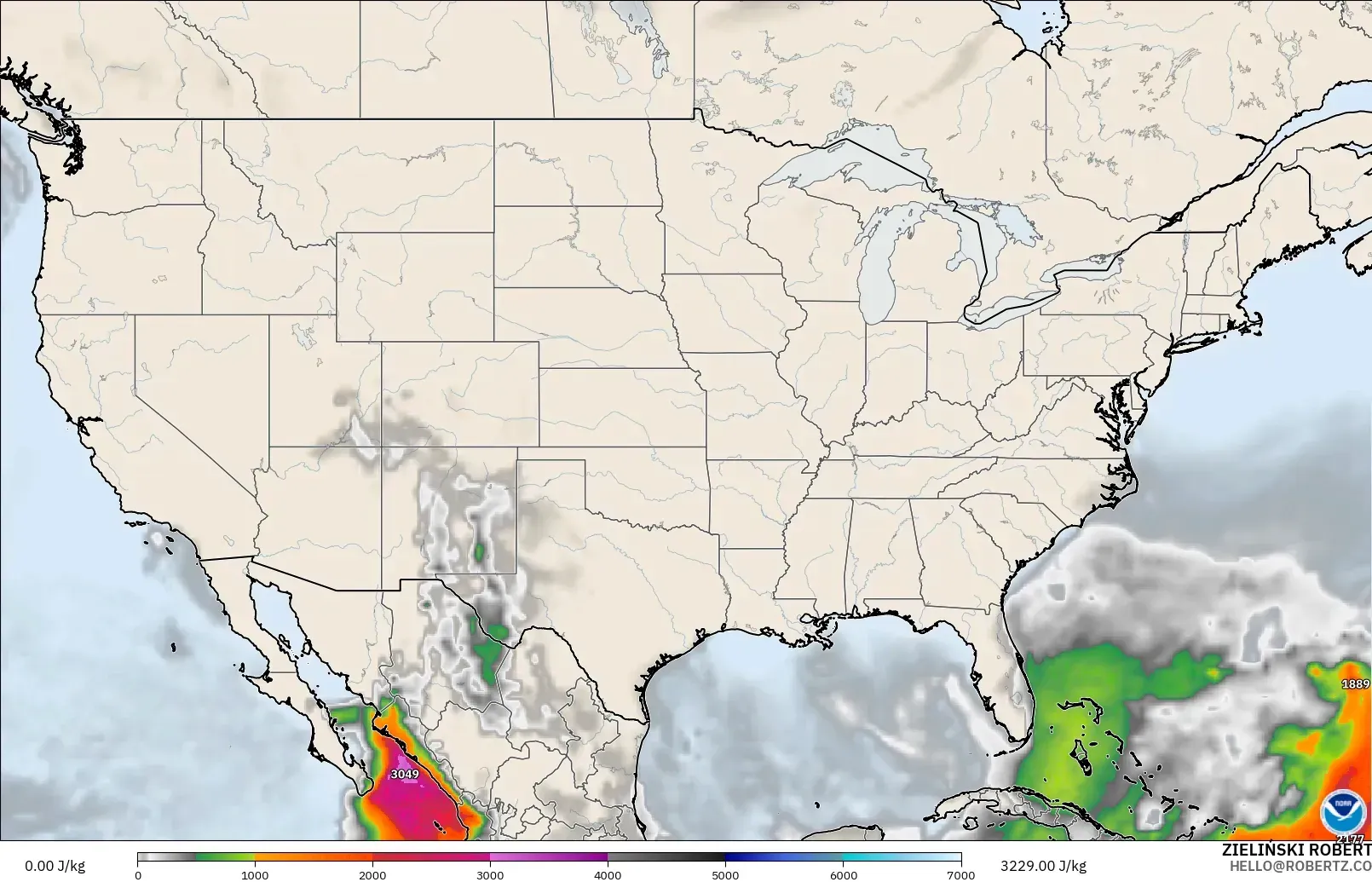 GFS modelo - Estados Unidos, CAPE
