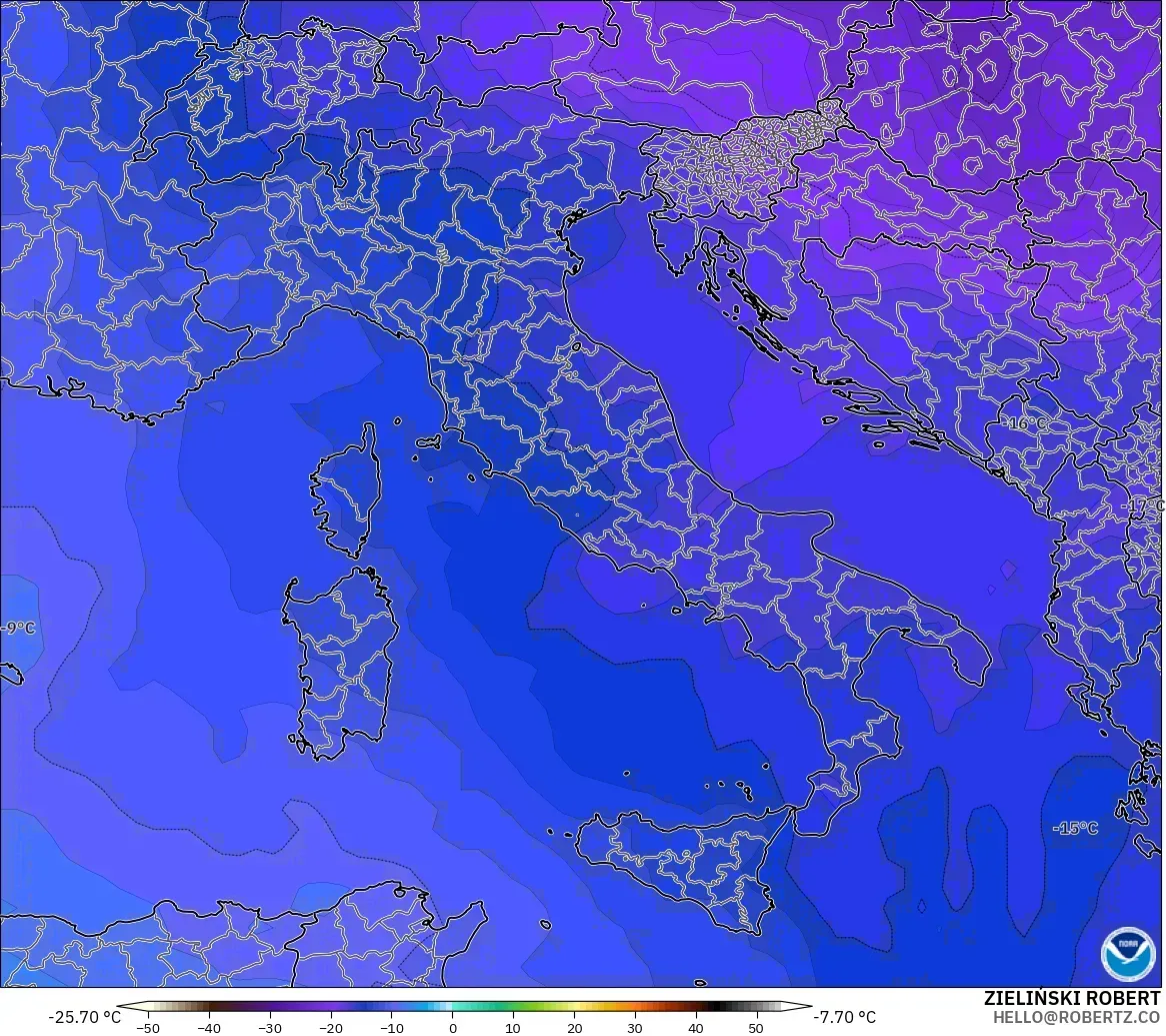 GFS modelo - Italia, Temperatura a 500 hPa