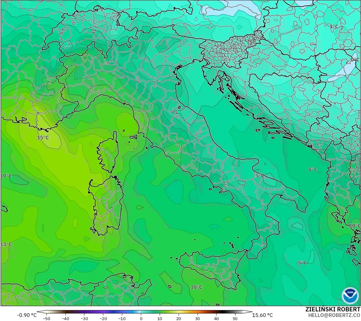 GFS modelo - Italia, Temperatura a 850 hPa