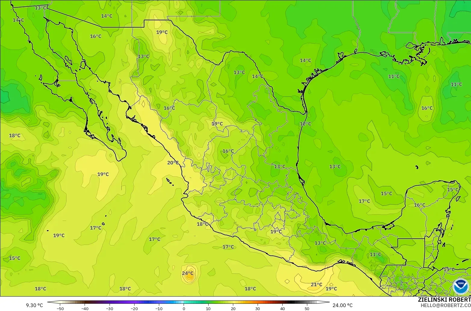 GFS modelo - México, Temperatura a 850 hPa