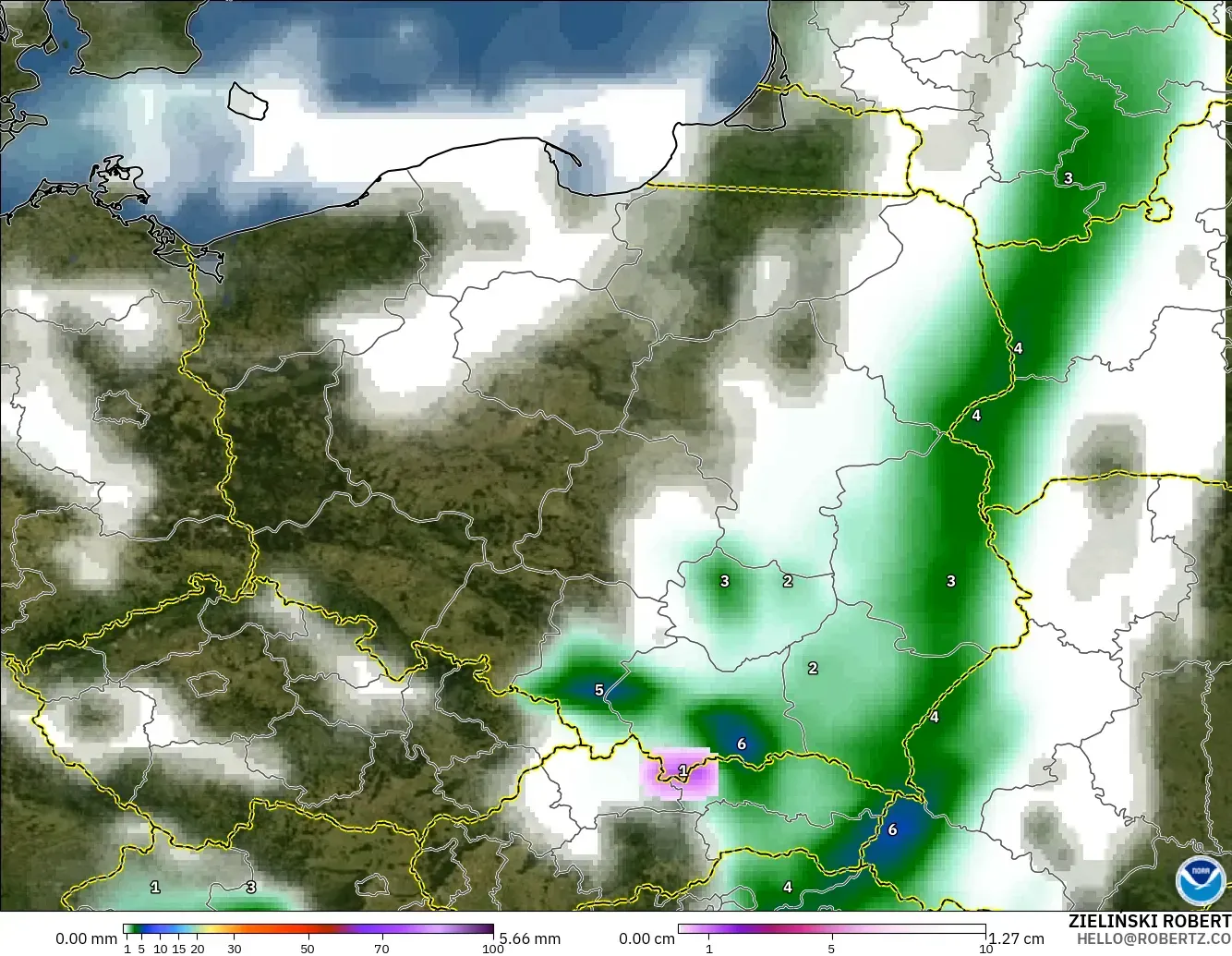 GFS modelo - Polonia, Precipitación, nubes y presión