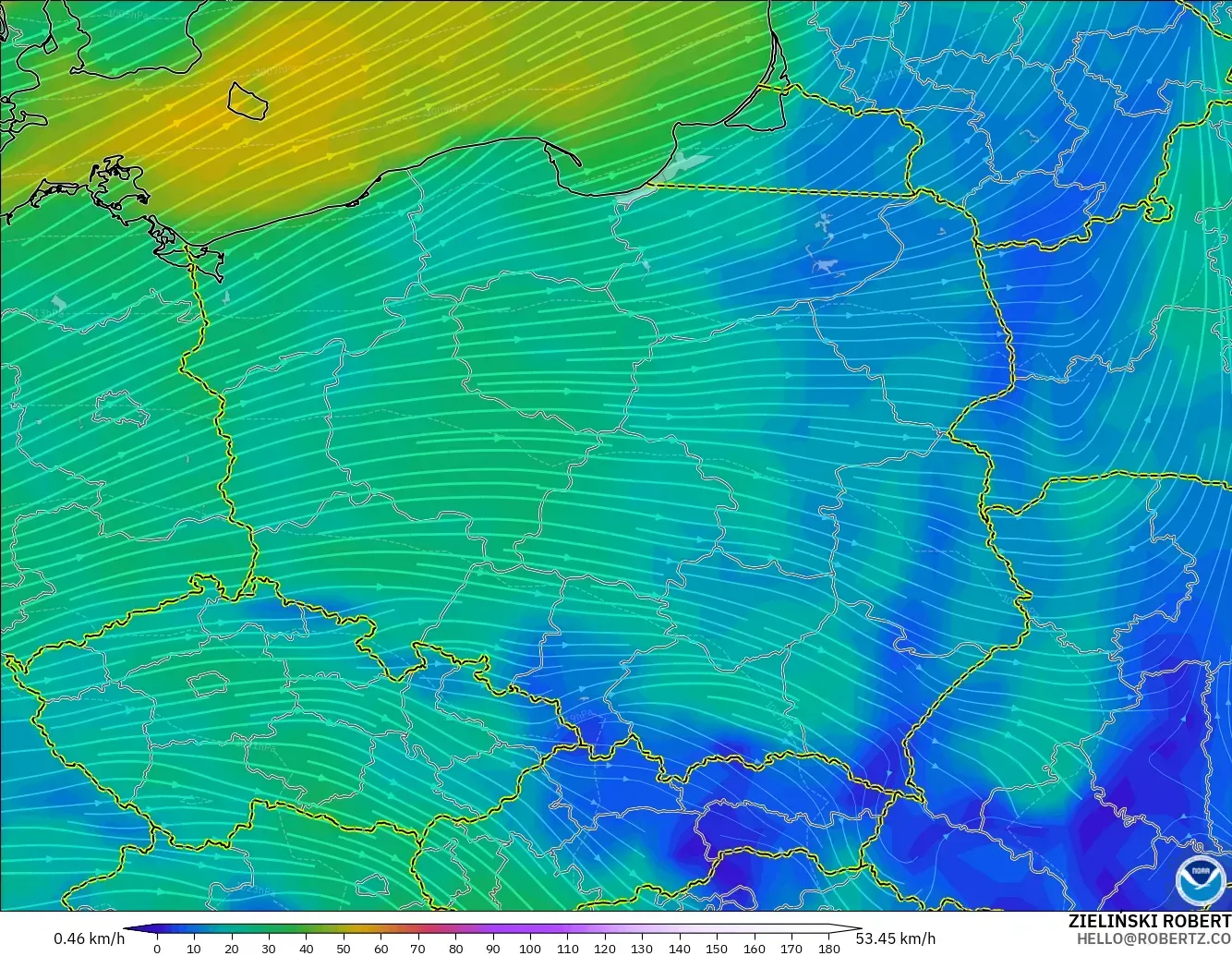 GFS modelo - Polonia, Viento a 10 m