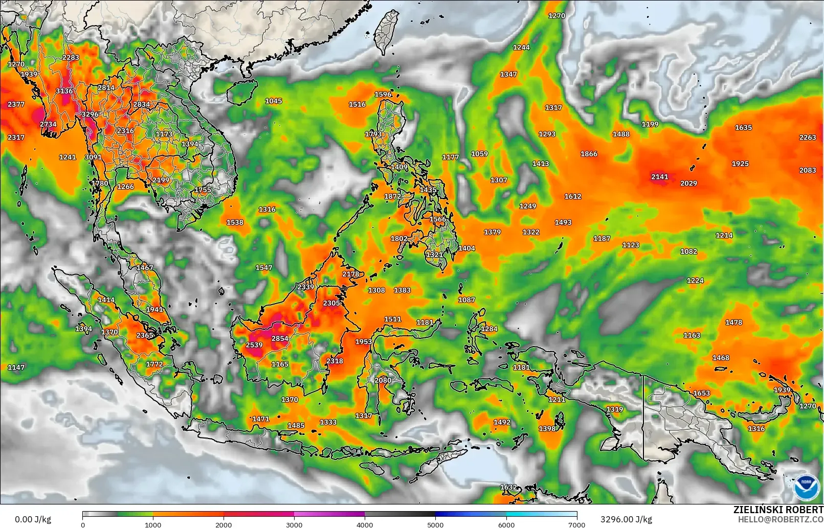 GFS modelo - Sudeste Asiático, CAPE