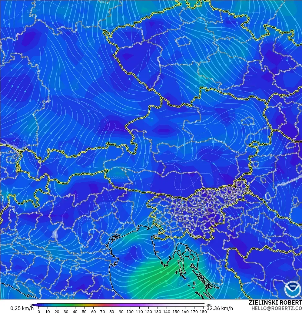 GFS modelo - Austria, Viento a 10 m