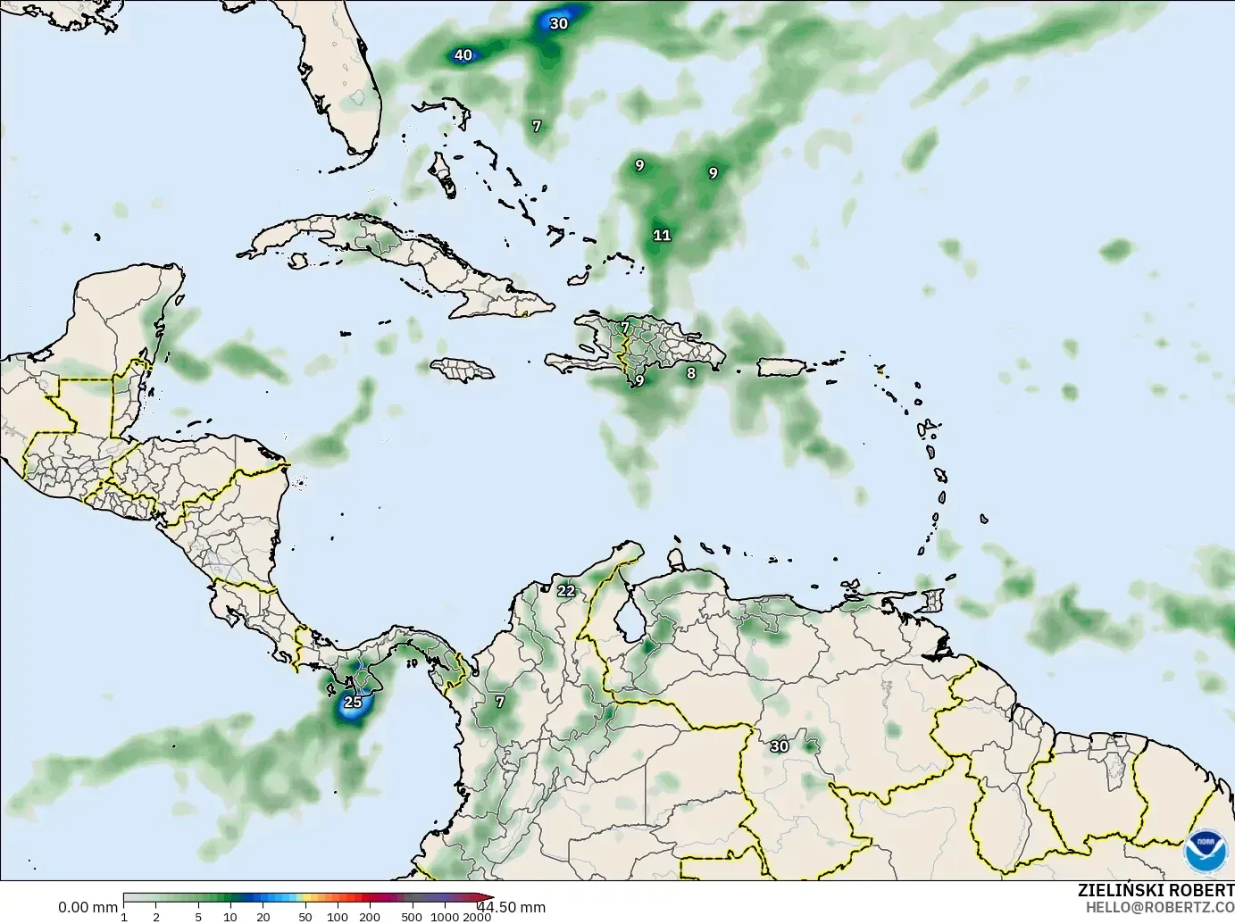 GFS modelo - Caribe, Acumulación de precipitación