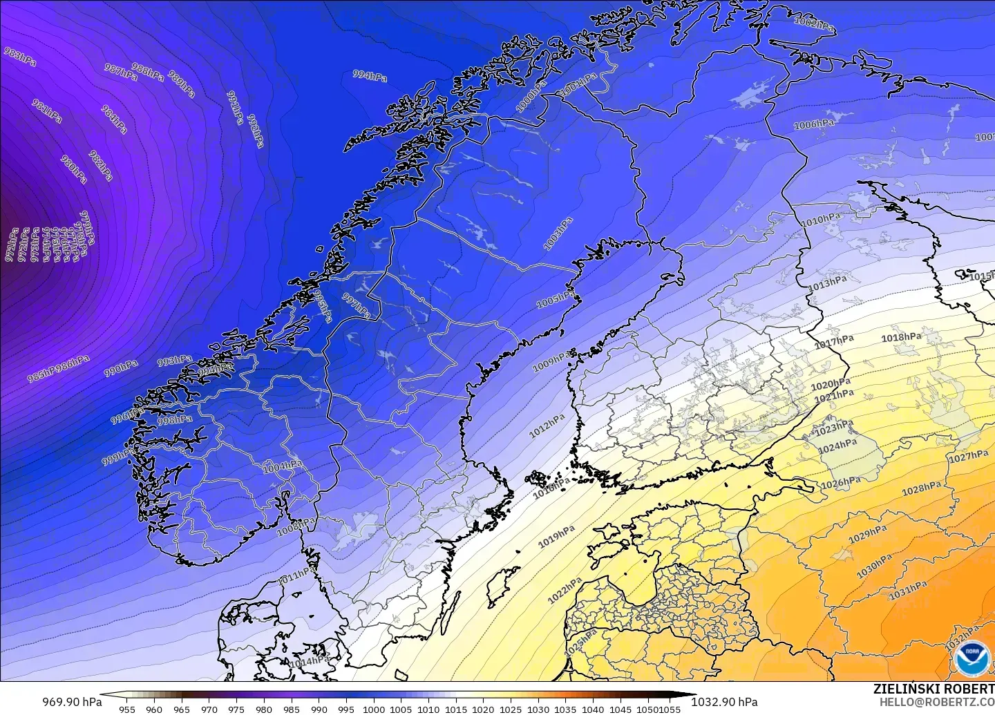 GFS modelo - Escandinavia, Presión