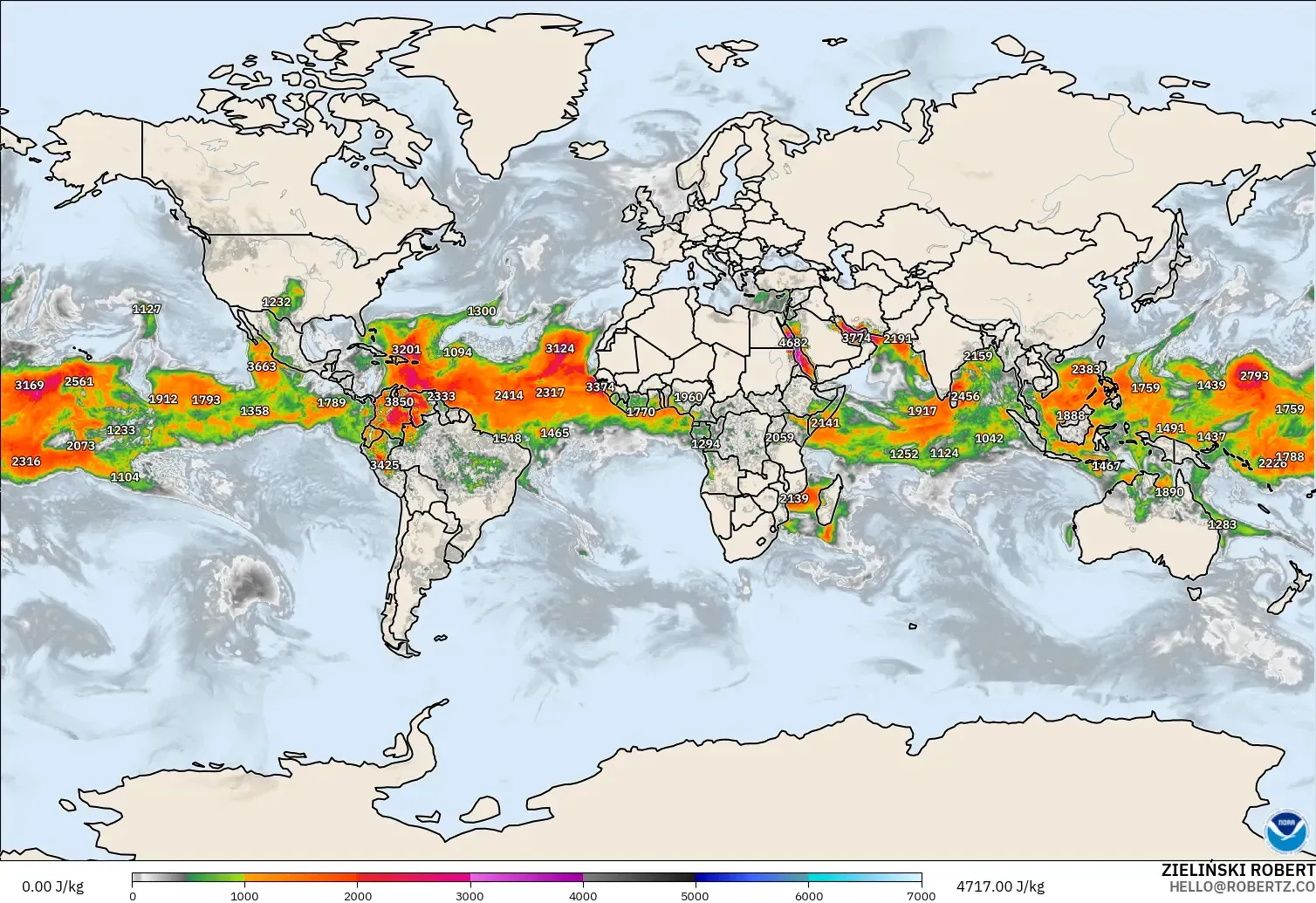 GFS modelo - Mundo, CAPE