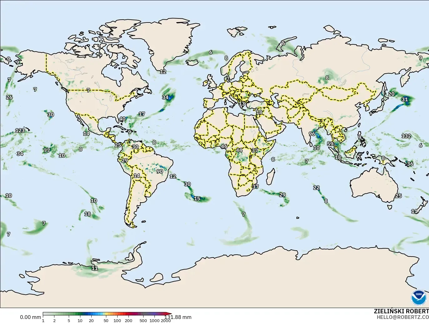 GFS modelo - Mundo, Acumulación de precipitación
