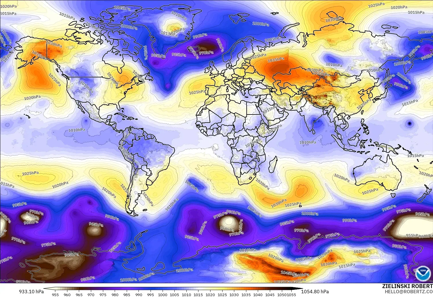 GFS modelo - Mundo, Presión