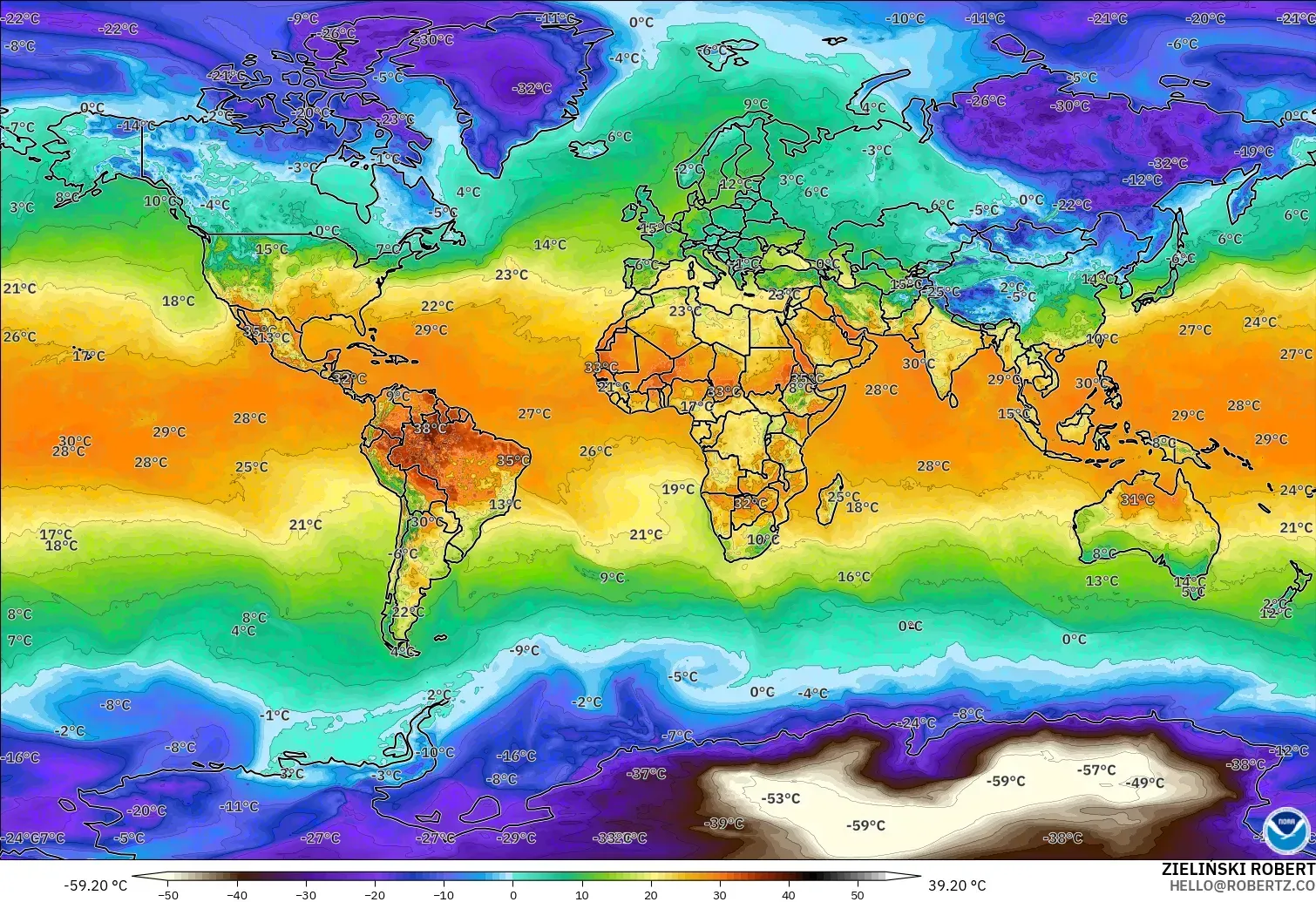 GFS modelo - Mundo, Temperatura a 2 m