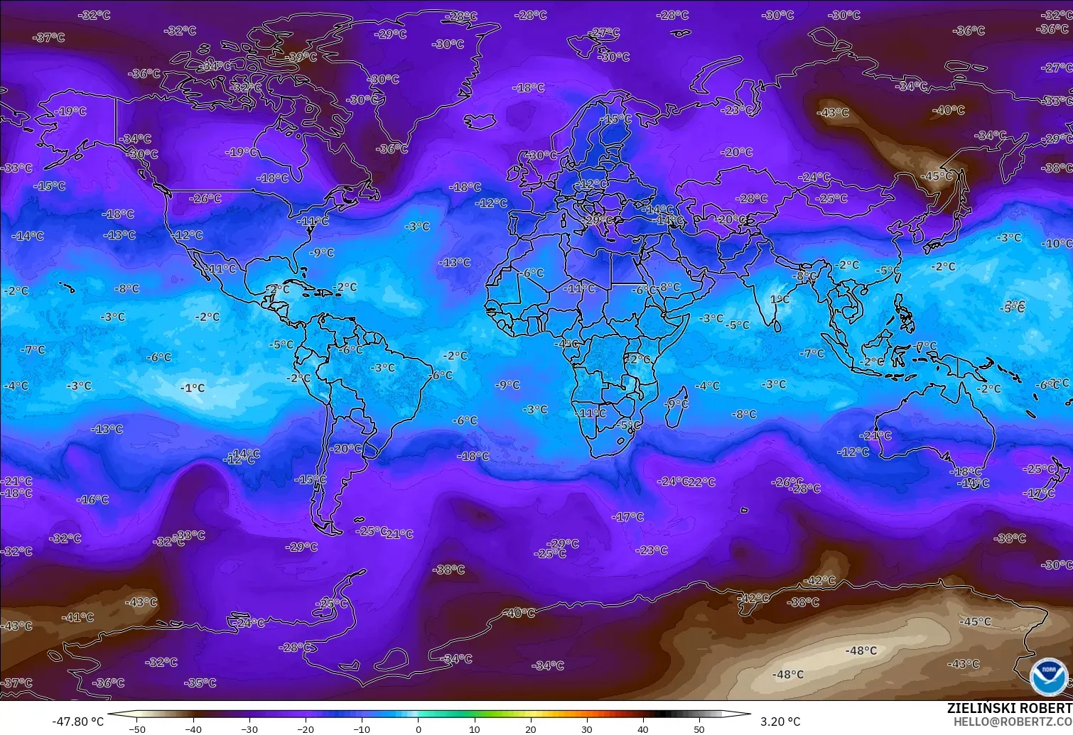 GFS modelo - Mundo, Temperatura a 500 hPa