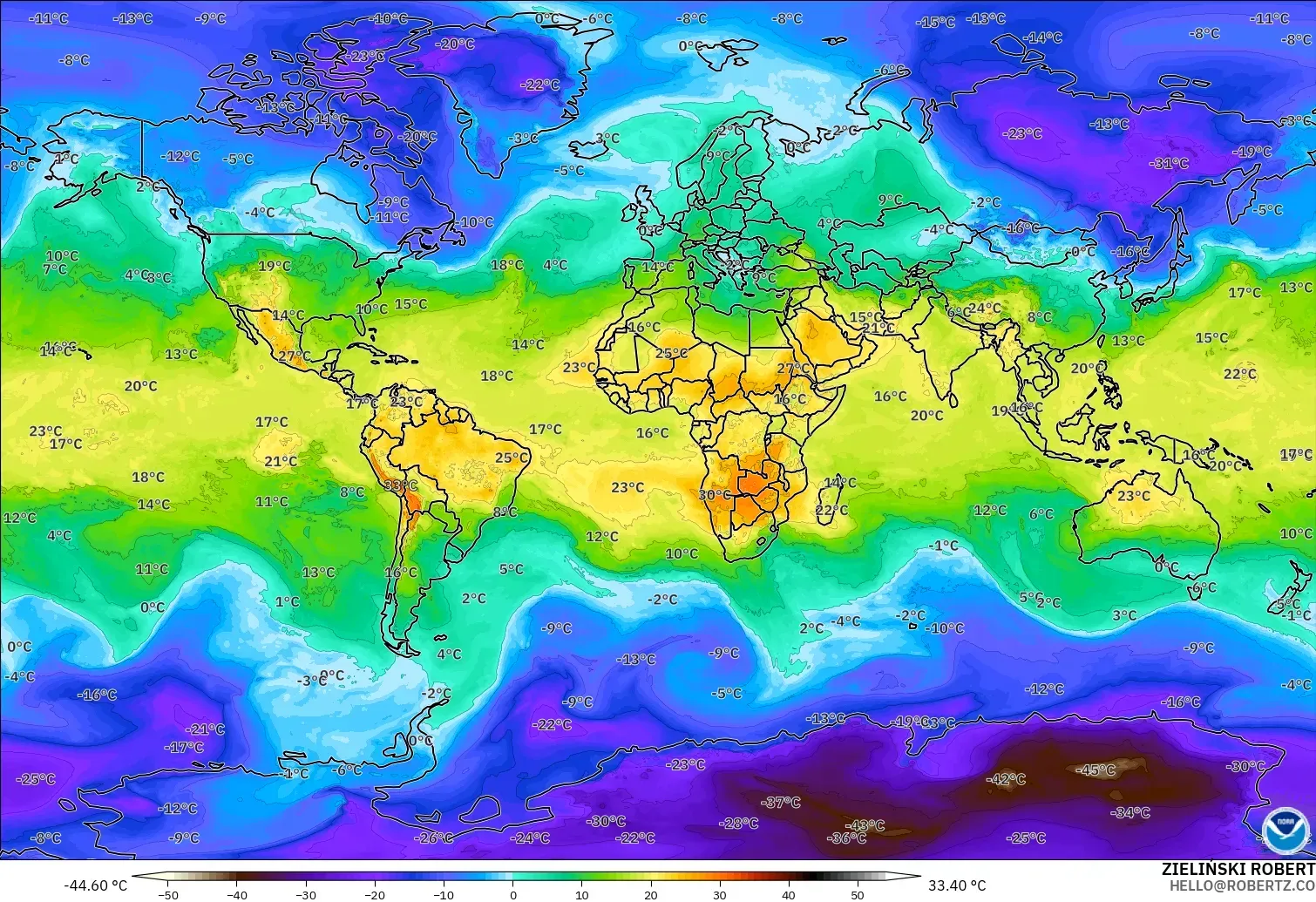 GFS modelo - Mundo, Temperatura a 850 hPa