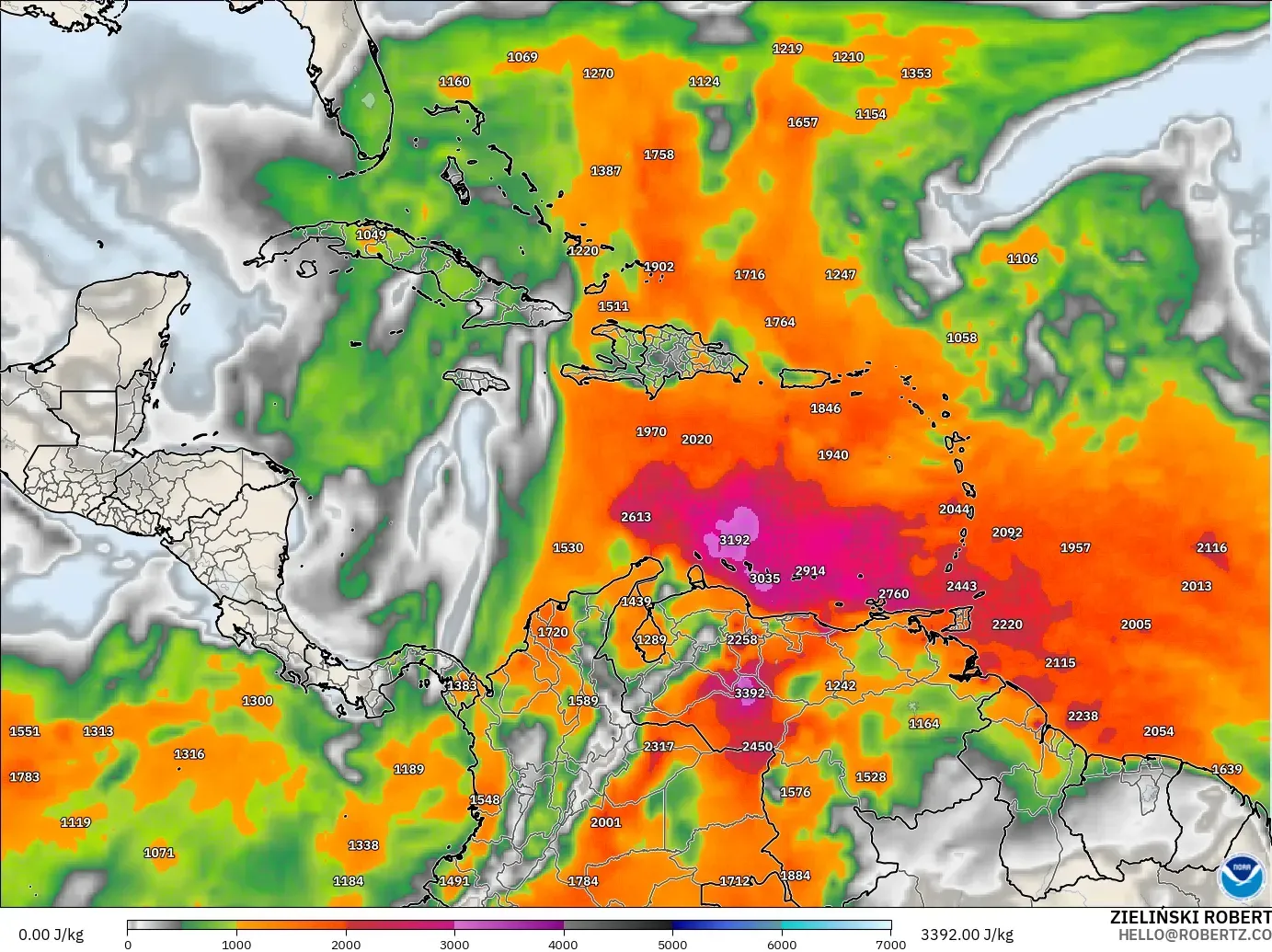 GFS modelo - Caribe, CAPE