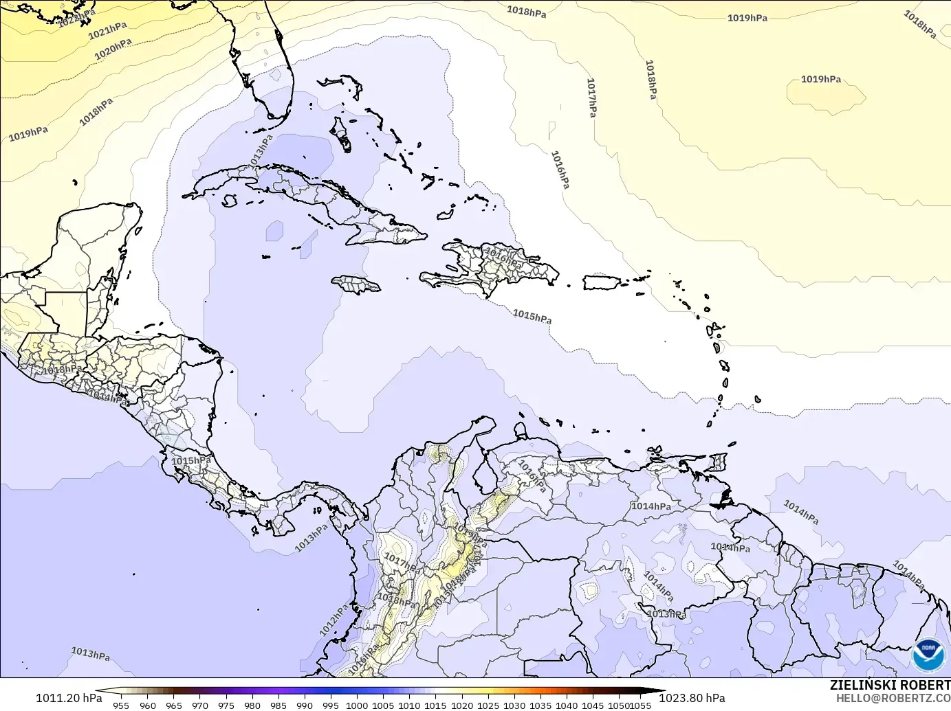 GFS modelo - Caribe, Presión