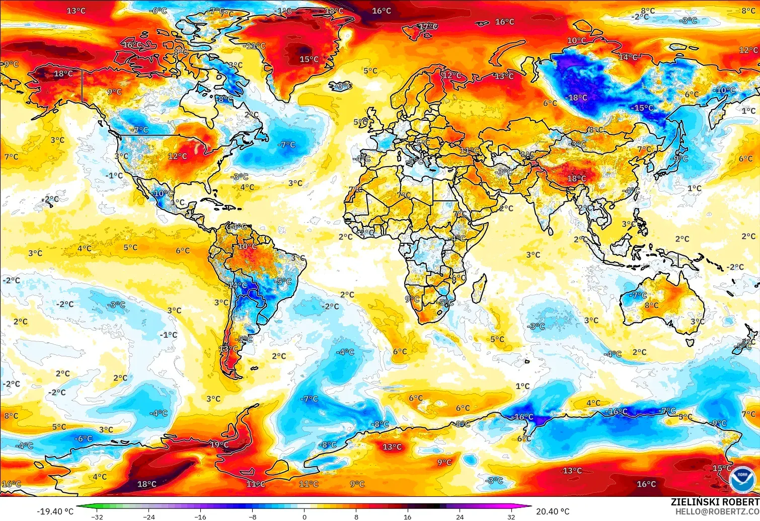 GFS modelo - Mundo, Anomalía de temperatura a 2 m