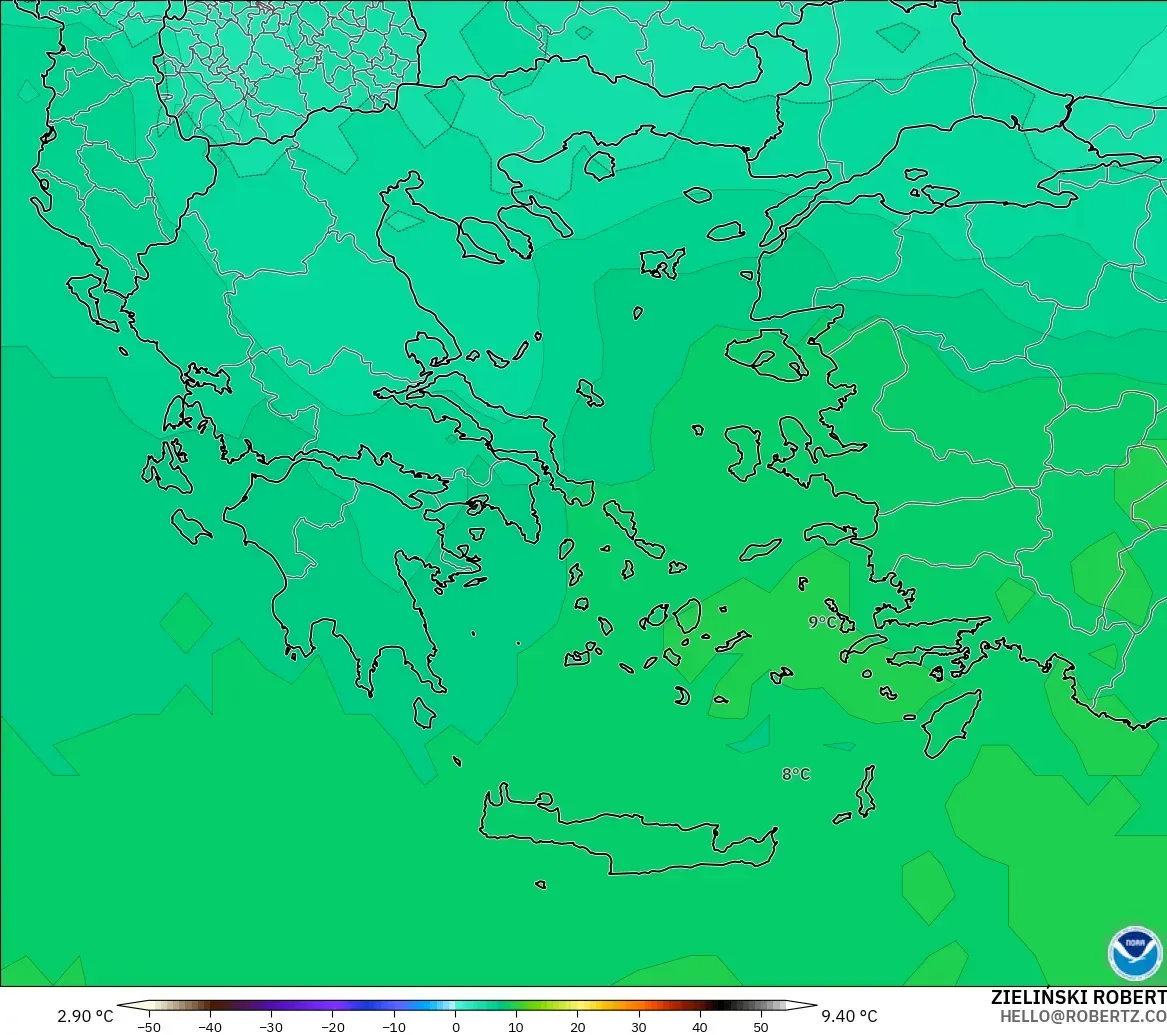 GFS modelo - Grecia, Temperatura a 850 hPa