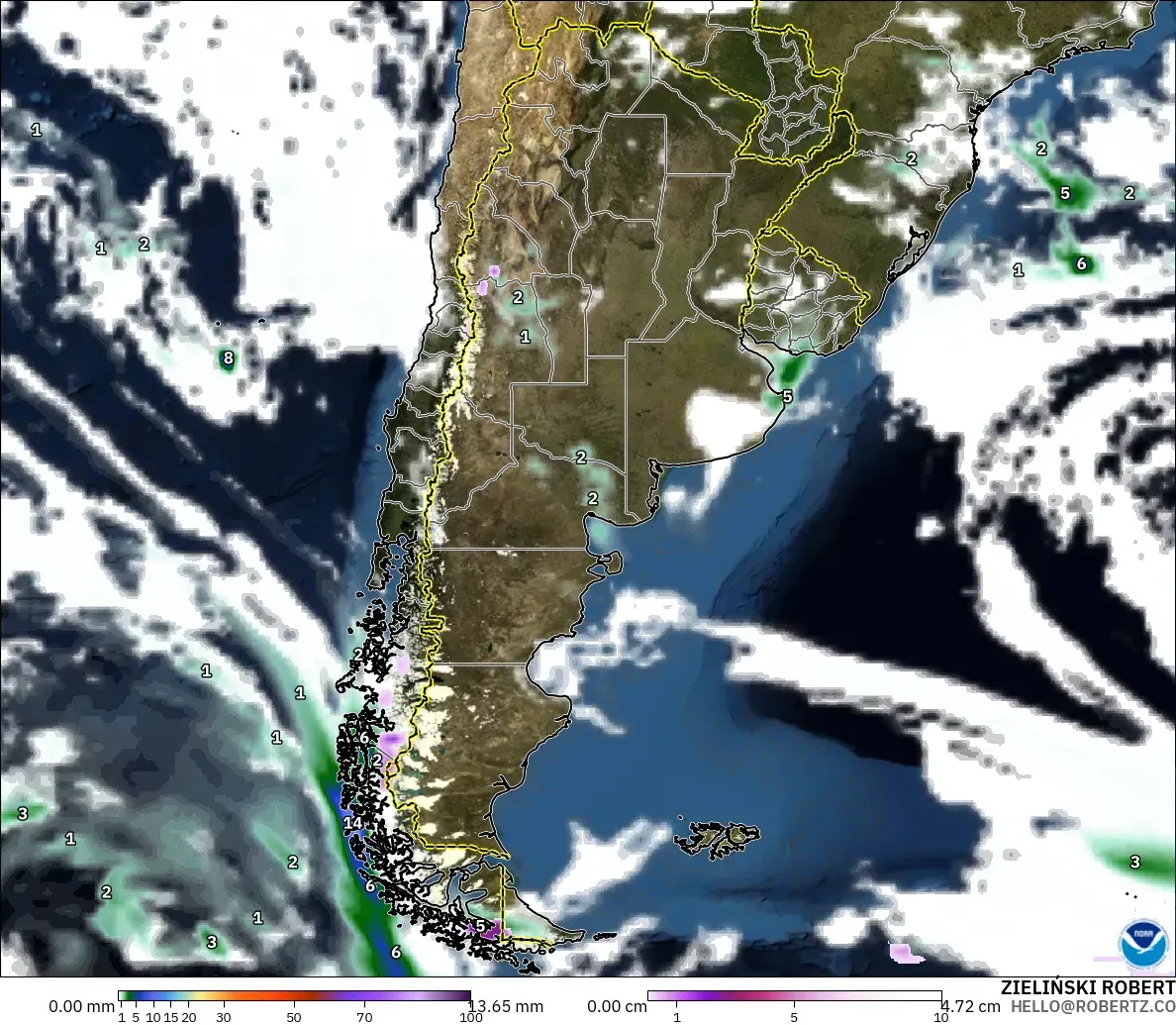 GFS modelo - Argentina, Precipitación, nubes y presión