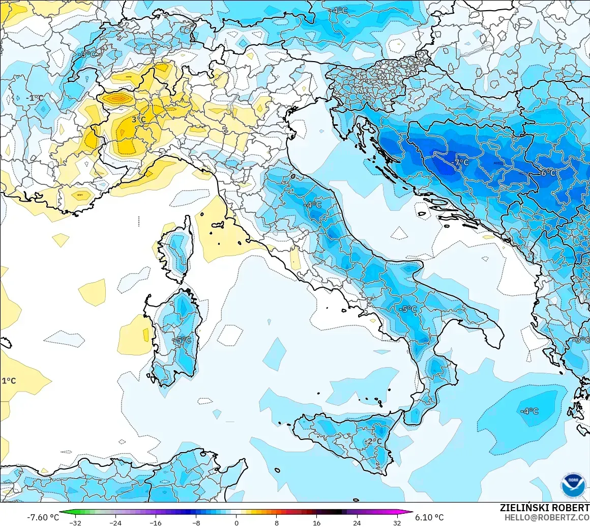 GFS modelo - Italia, Anomalía de temperatura a 2 m