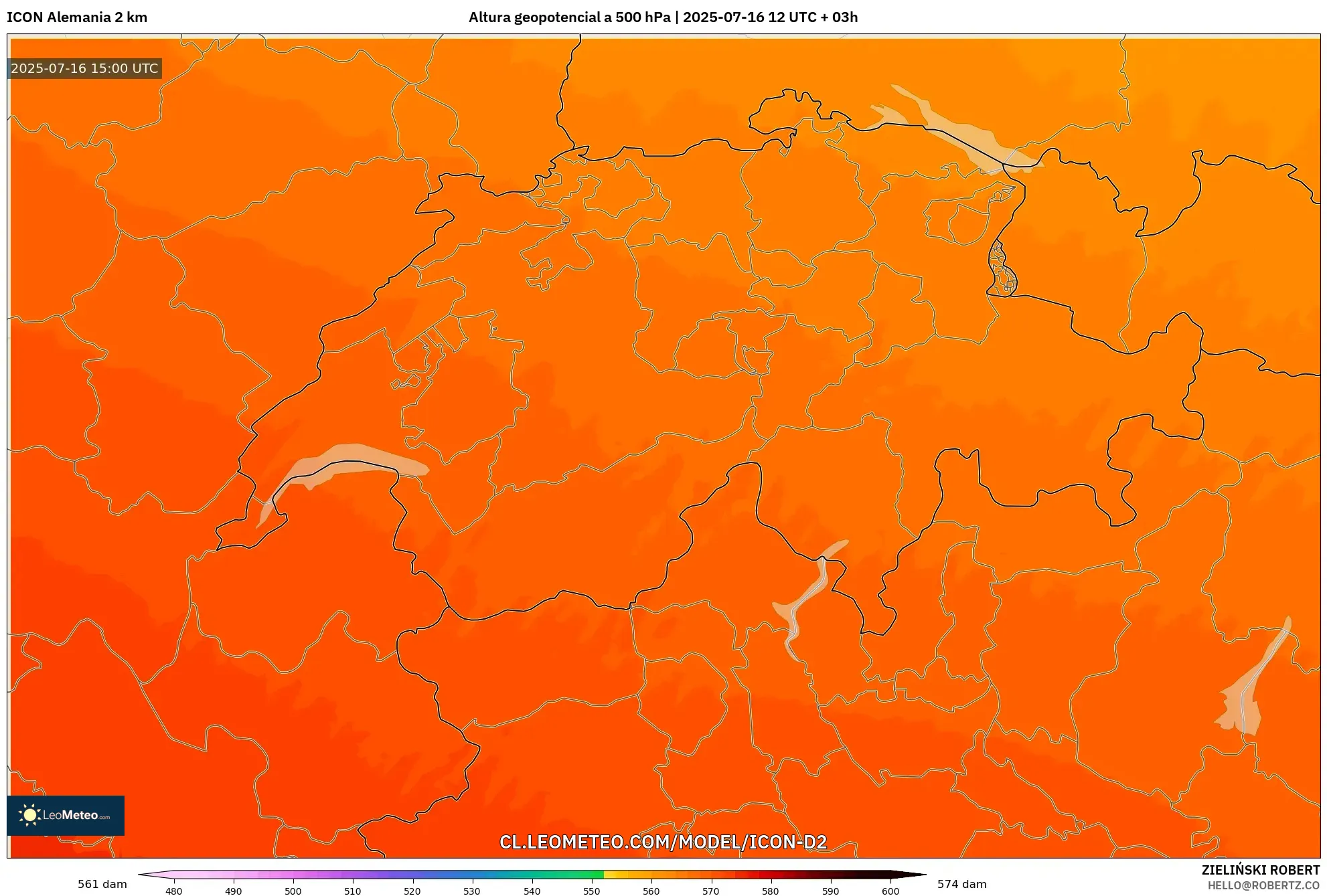 ICON Alemania 2 km model - Suiza, Altura geopotencial a 500 hPa ICON Alemania 2 km model - Suiza, Altura geopotencial a 500 hPa