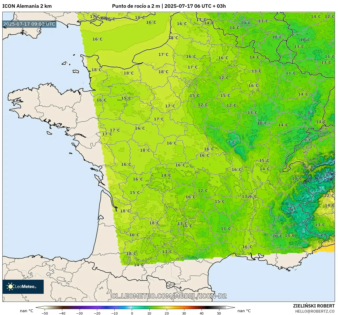 ICON Alemania 2 km model - Francia, Punto de rocío a 2 m