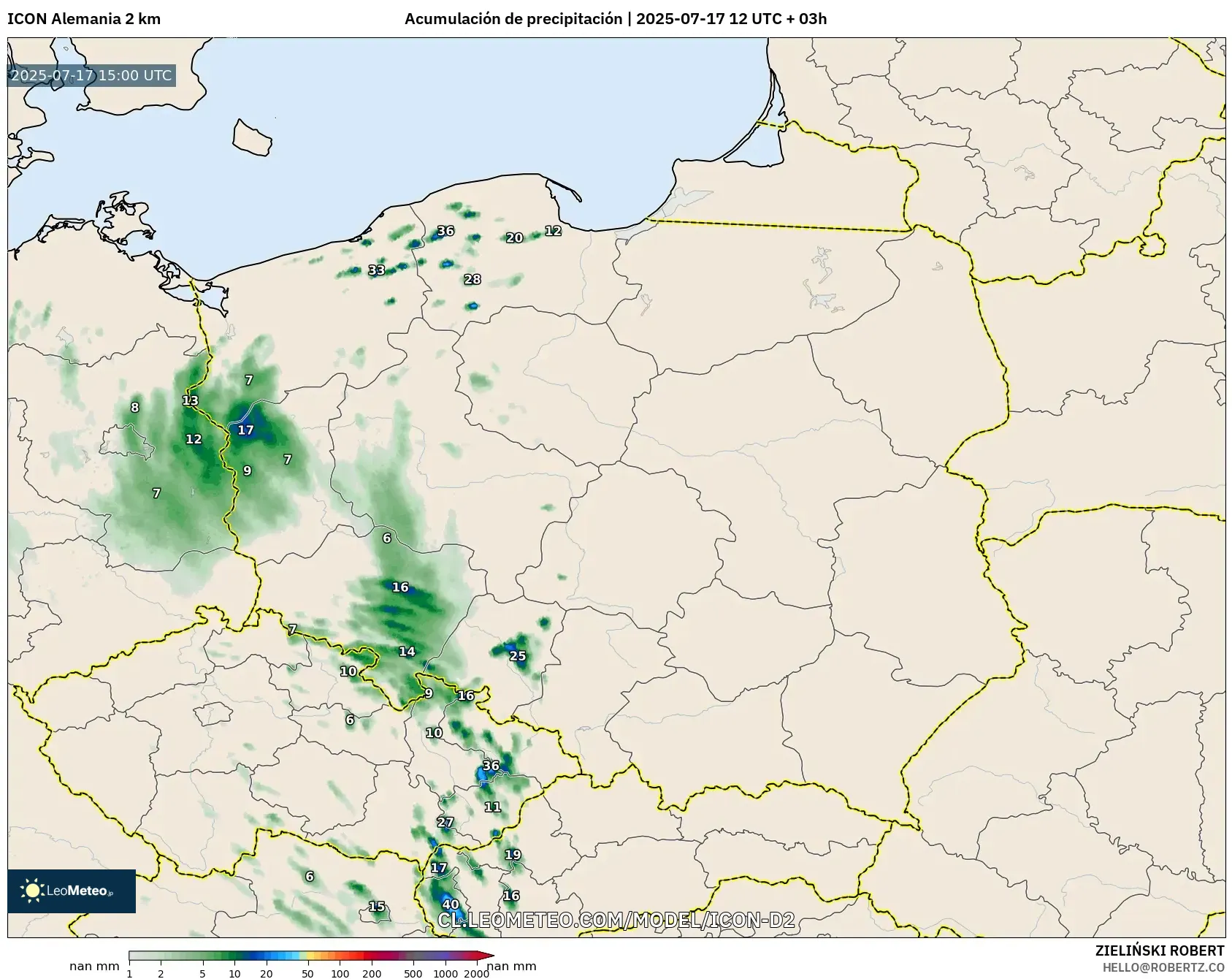ICON Alemania 2 km model - Polonia, Acumulación de precipitación ICON Alemania 2 km model - Polonia, Acumulación de precipitación