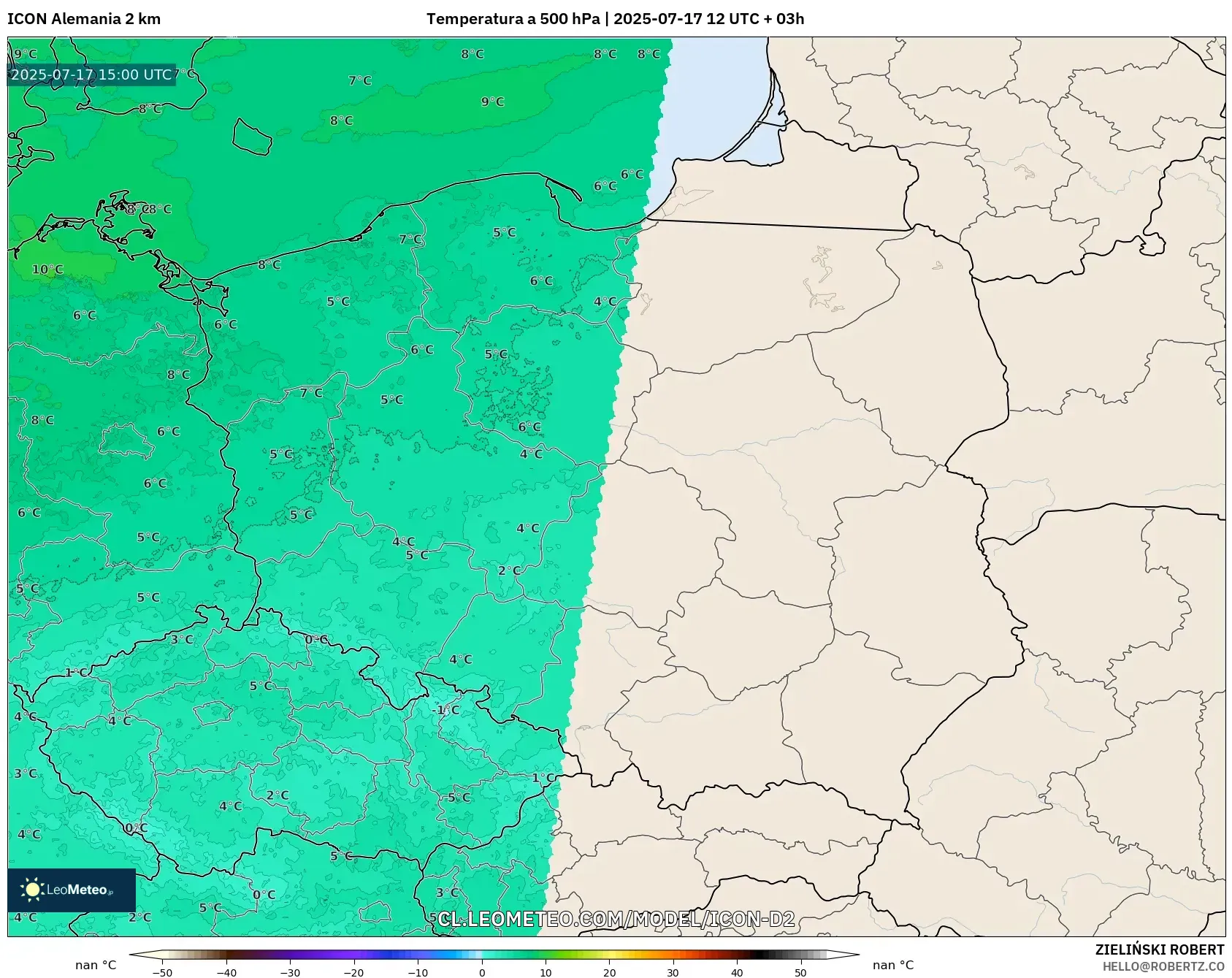 ICON Alemania 2 km model - Polonia, Temperatura a 500 hPa ICON Alemania 2 km model - Polonia, Temperatura a 500 hPa