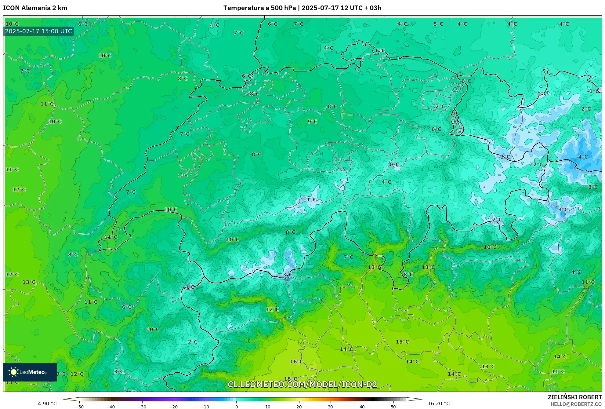 ICON Alemania 2 km model - Suiza, Temperatura a 500 hPa ICON Alemania 2 km model - Suiza, Temperatura a 500 hPa