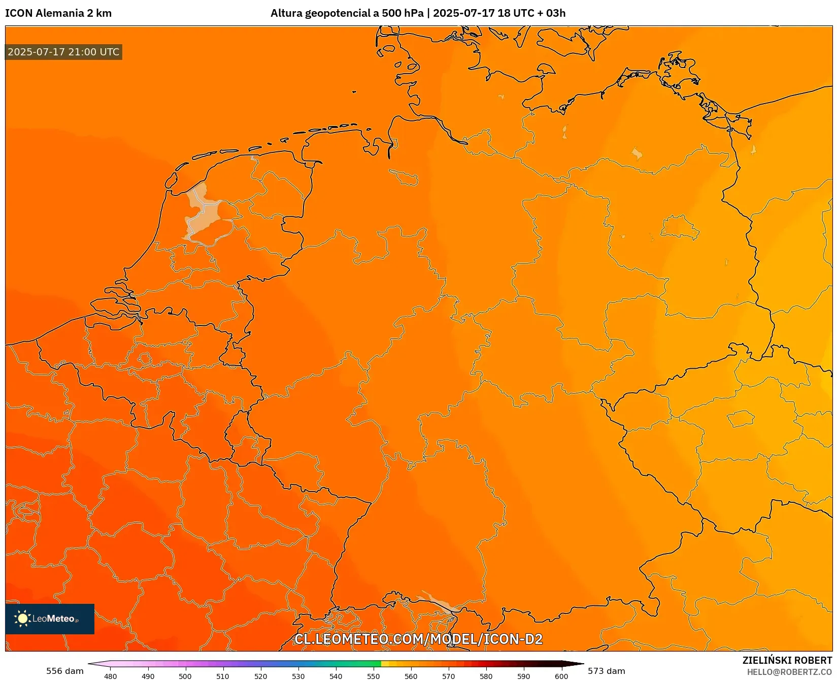 ICON Alemania 2 km model - Alemania, Altura geopotencial a 500 hPa