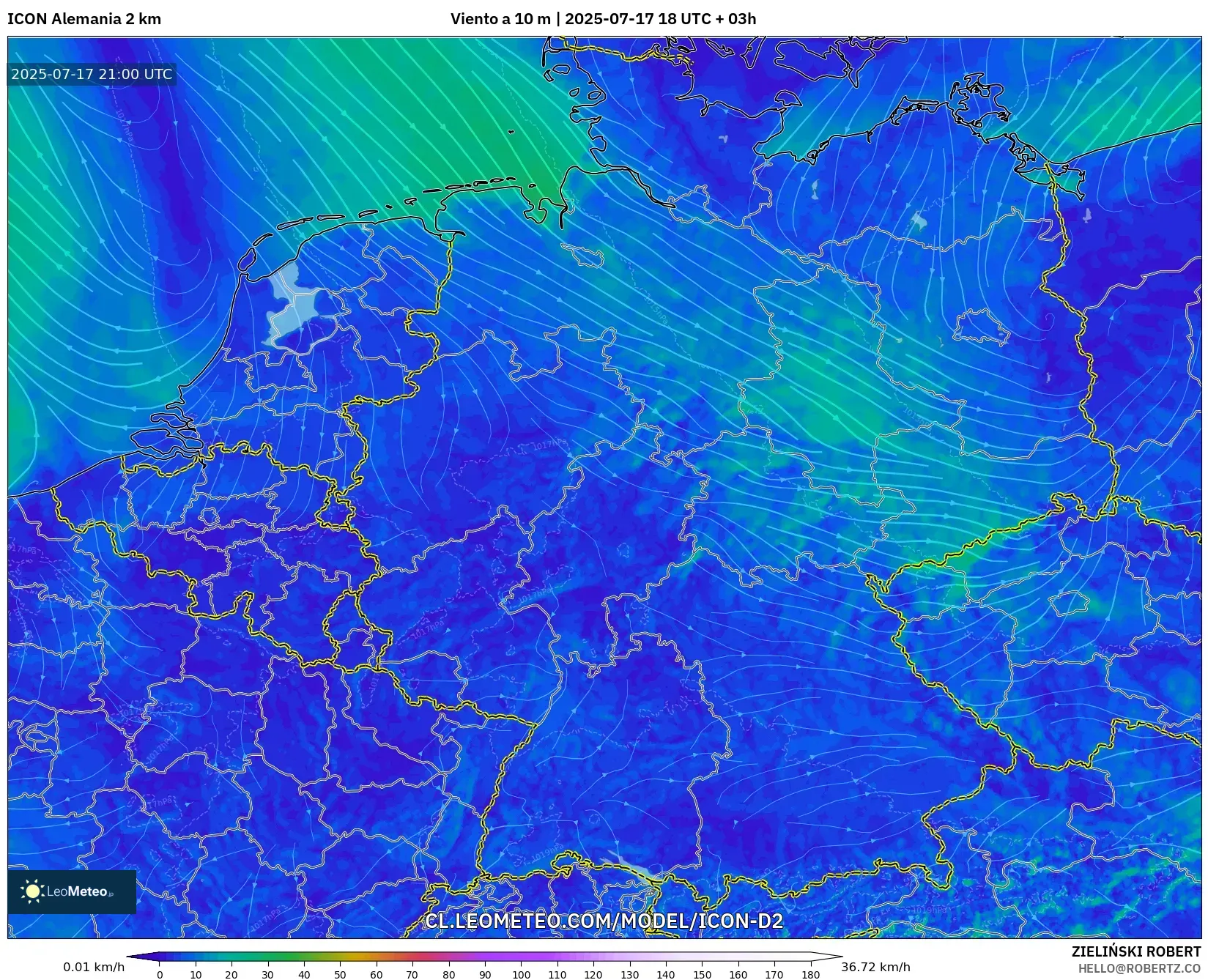 ICON Alemania 2 km model - Alemania, Viento a 10 m