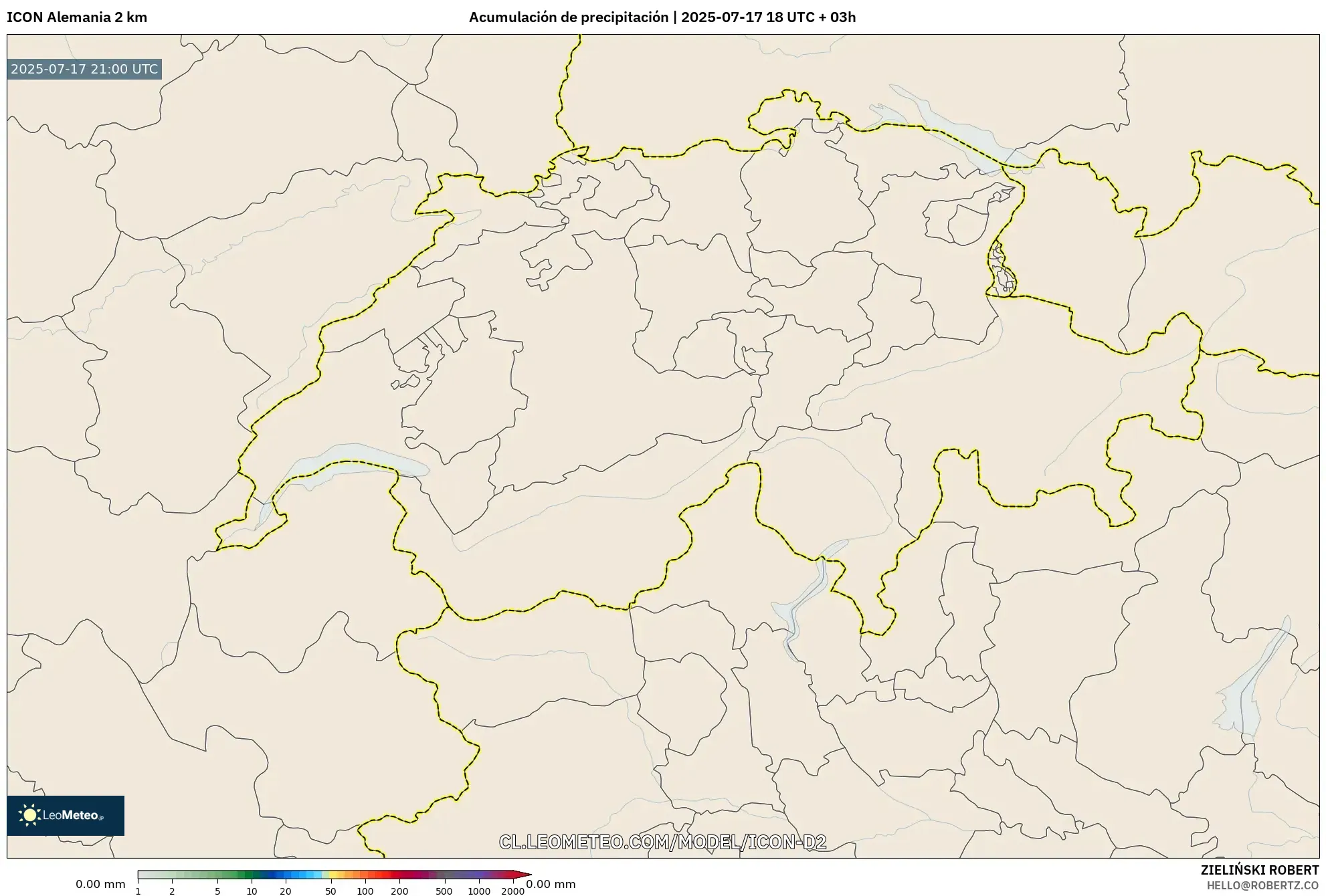 ICON Alemania 2 km model - Suiza, Acumulación de precipitación