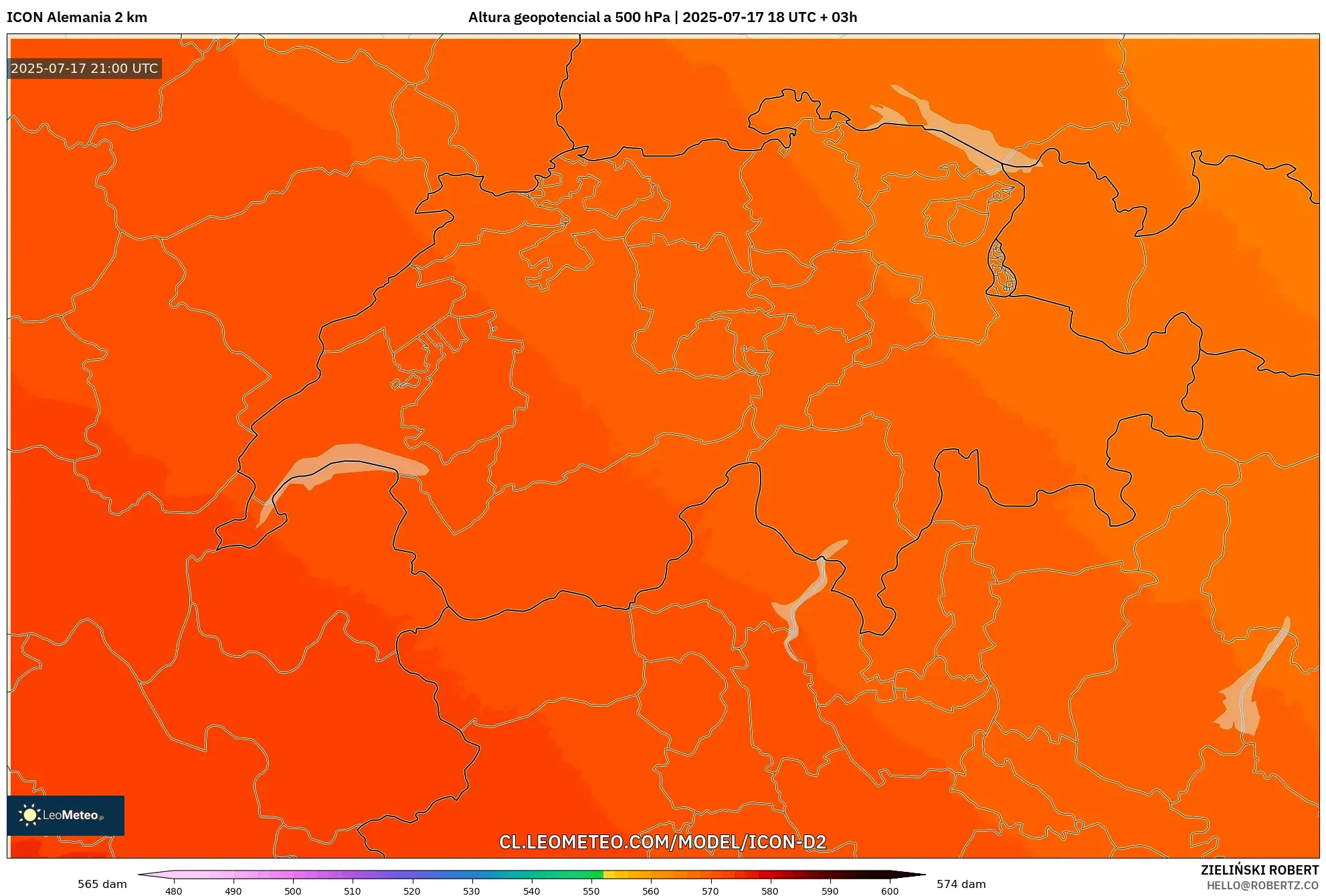 ICON Alemania 2 km model - Suiza, Altura geopotencial a 500 hPa ICON Alemania 2 km model - Suiza, Altura geopotencial a 500 hPa