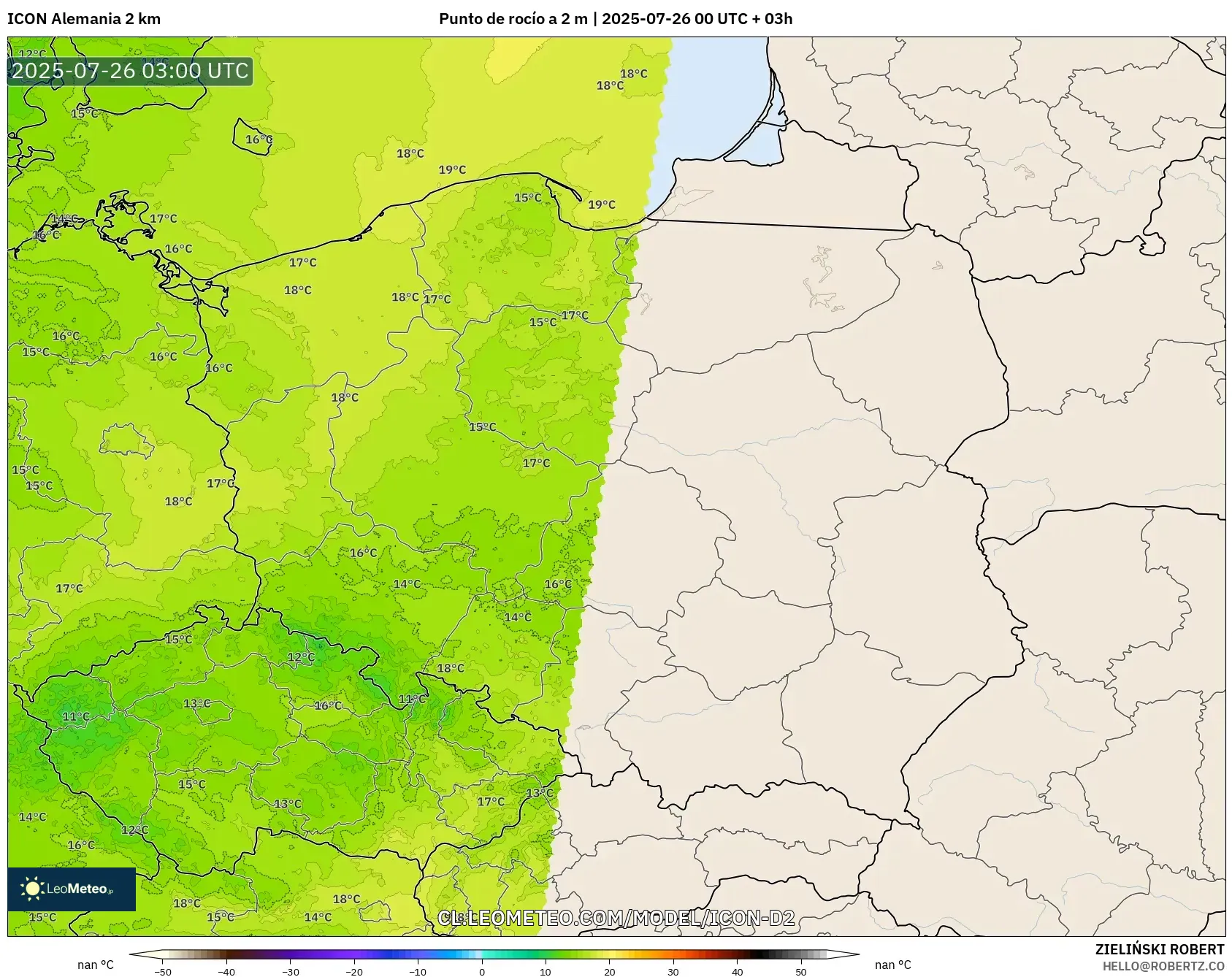 ICON Alemania 2 km model - Polonia, Punto de rocío a 2 m