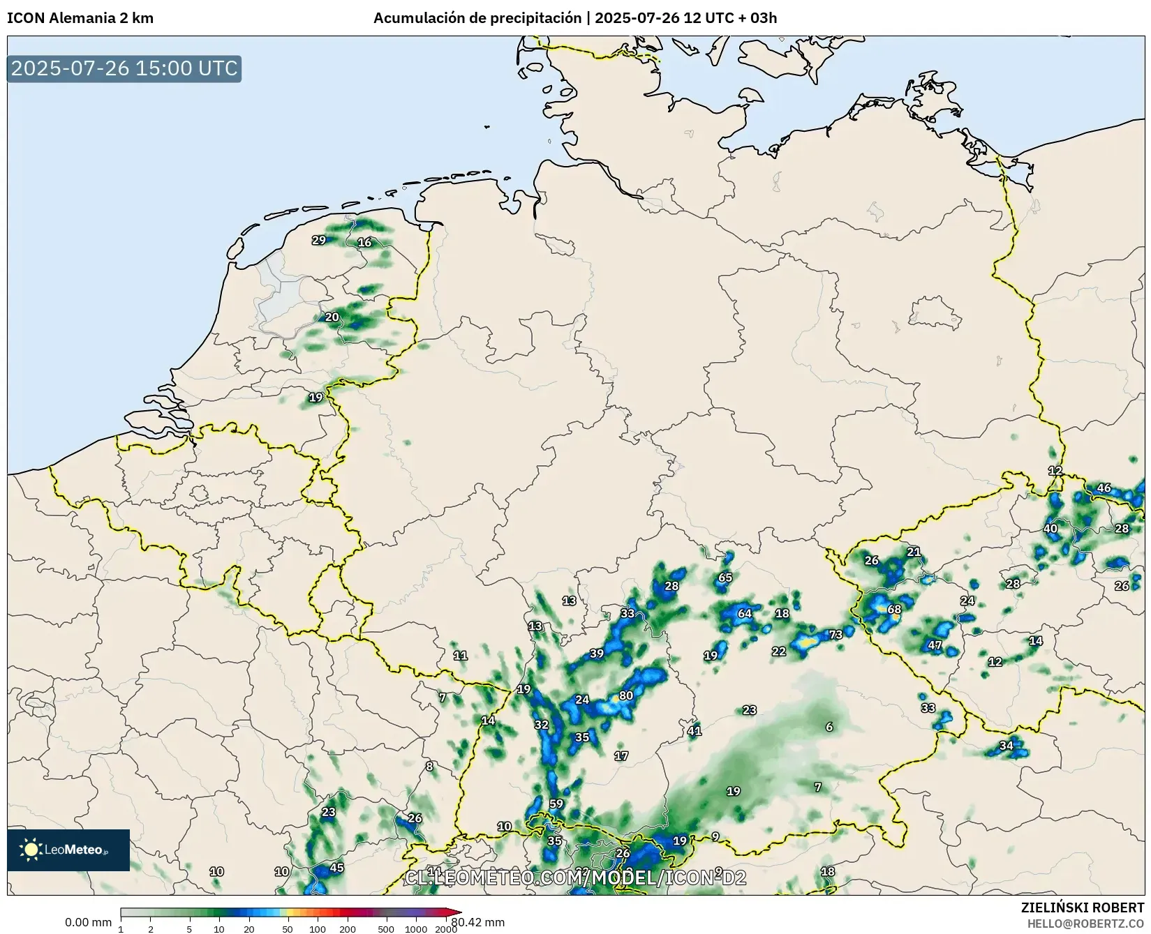 ICON Alemania 2 km model - Alemania, Acumulación de precipitación