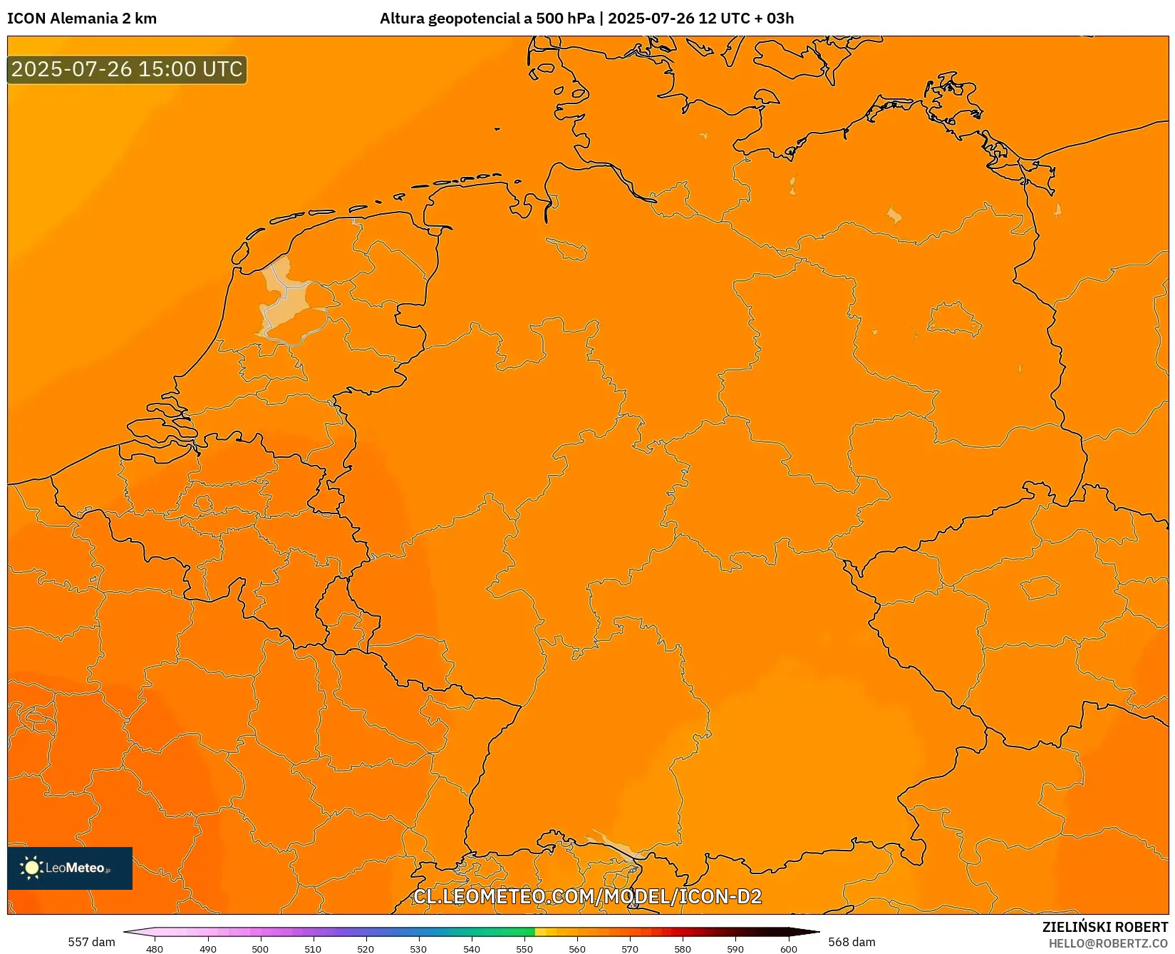 ICON Alemania 2 km model - Alemania, Altura geopotencial a 500 hPa