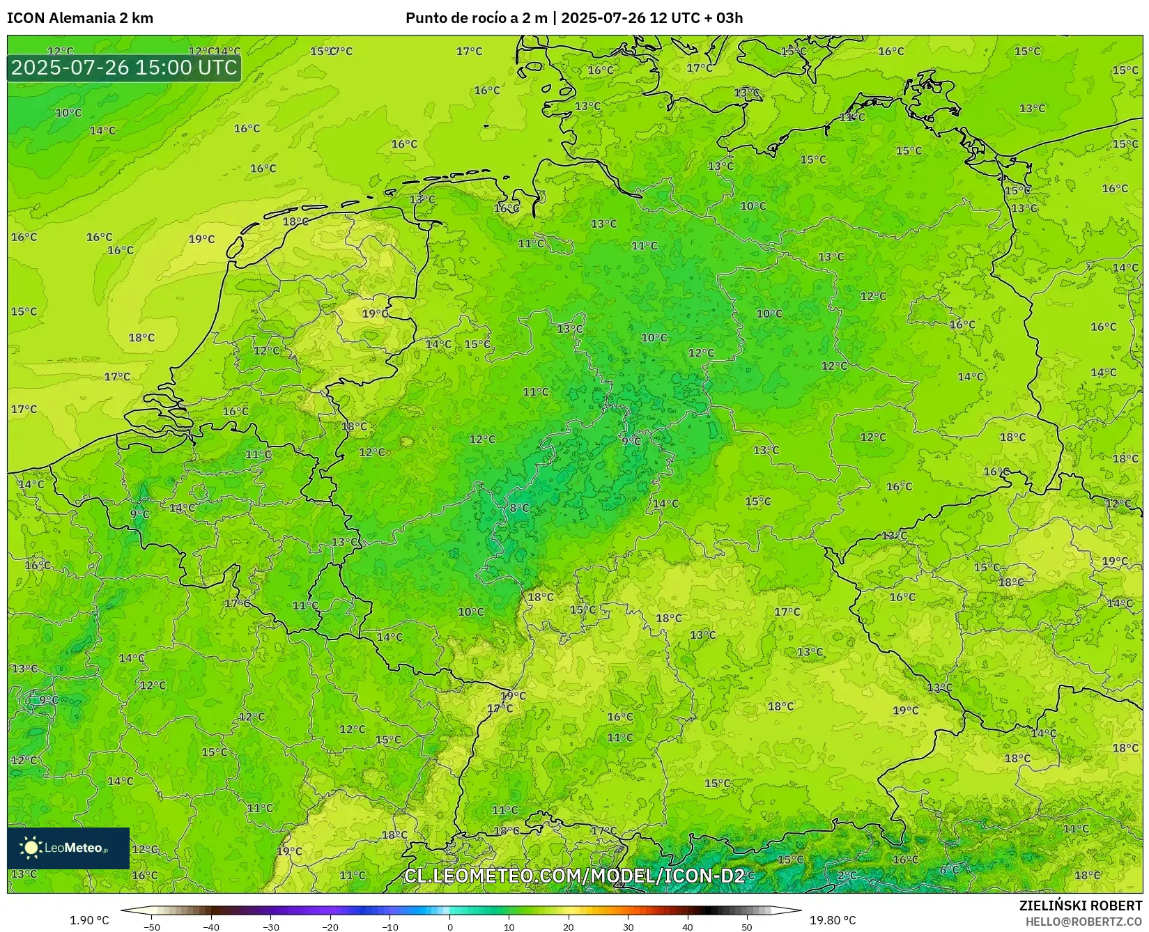 ICON Alemania 2 km model - Alemania, Punto de rocío a 2 m
