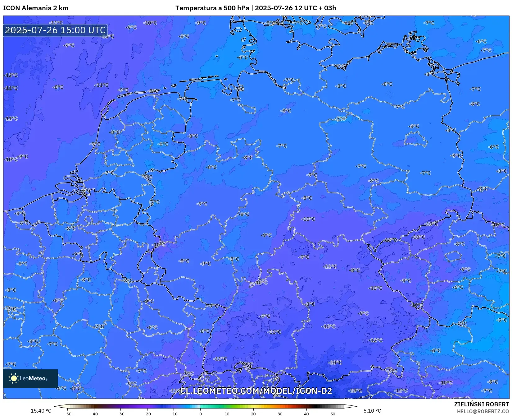 ICON Alemania 2 km model - Alemania, Temperatura a 500 hPa