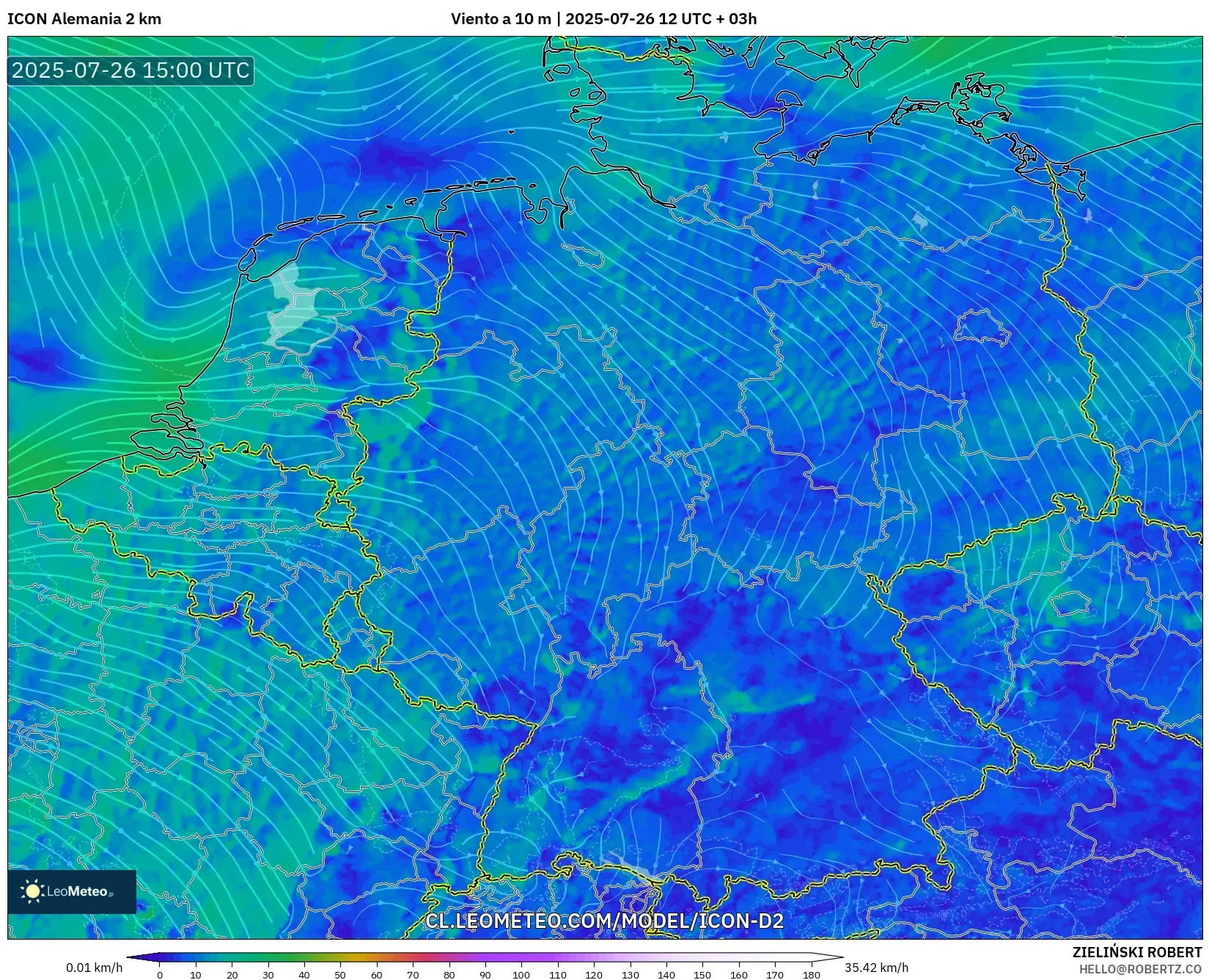 ICON Alemania 2 km model - Alemania, Viento a 10 m