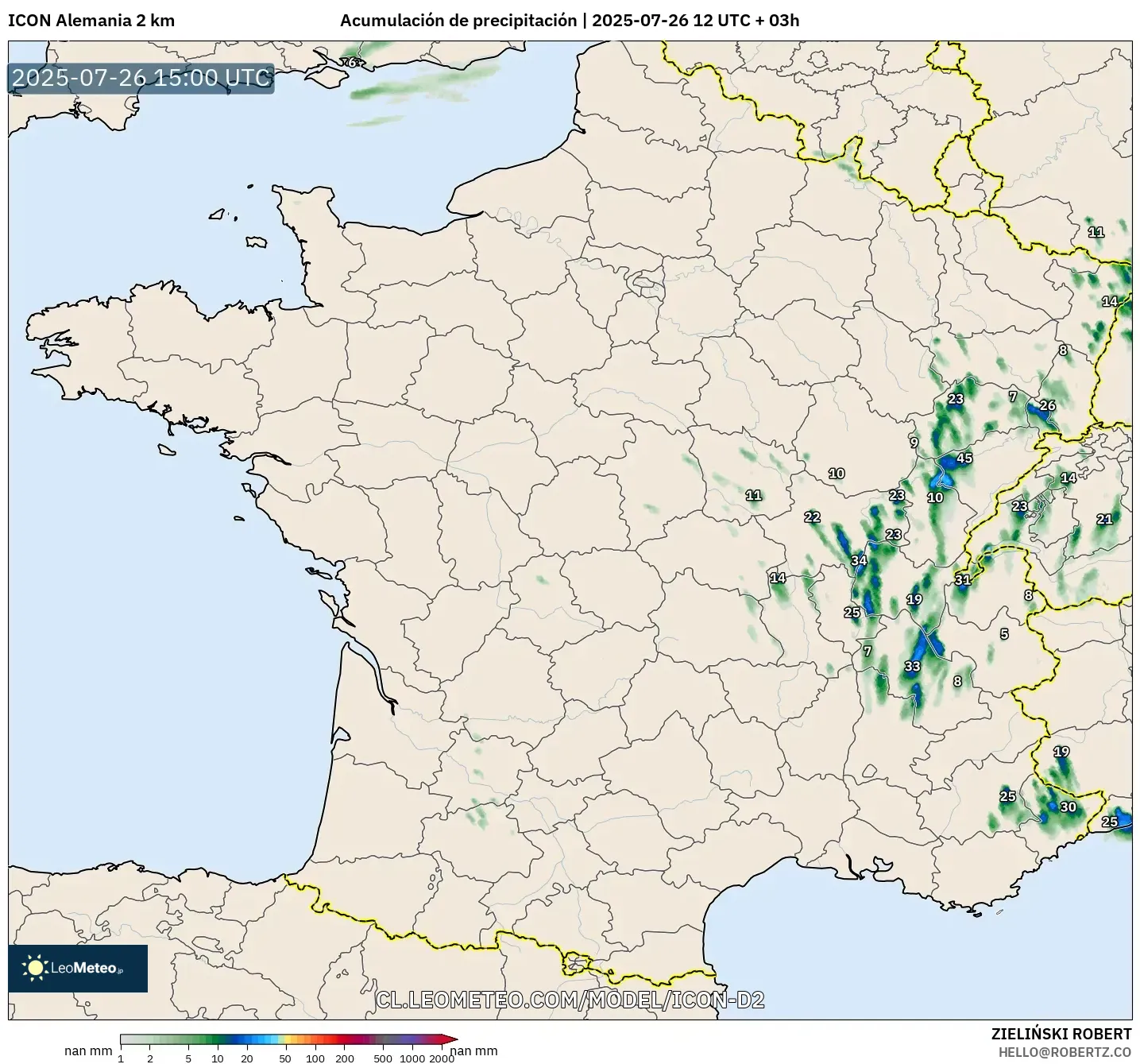 ICON Alemania 2 km model - Francia, Acumulación de precipitación