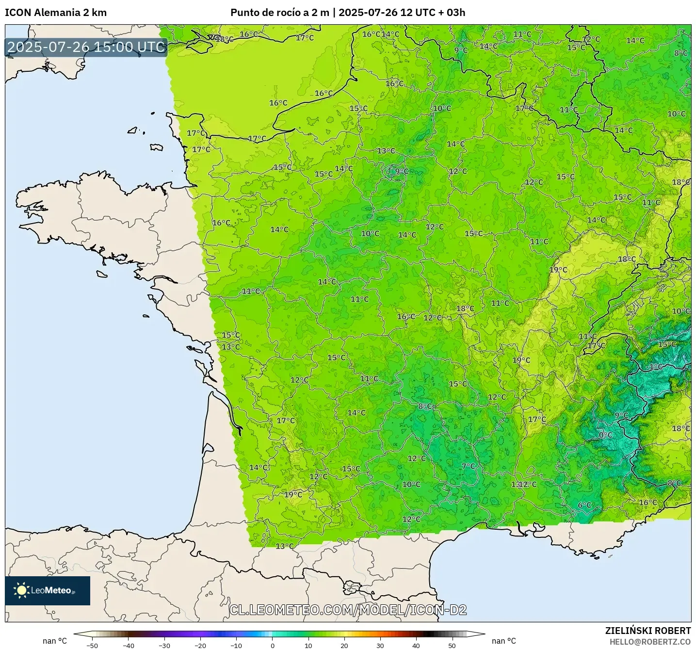 ICON Alemania 2 km model - Francia, Punto de rocío a 2 m