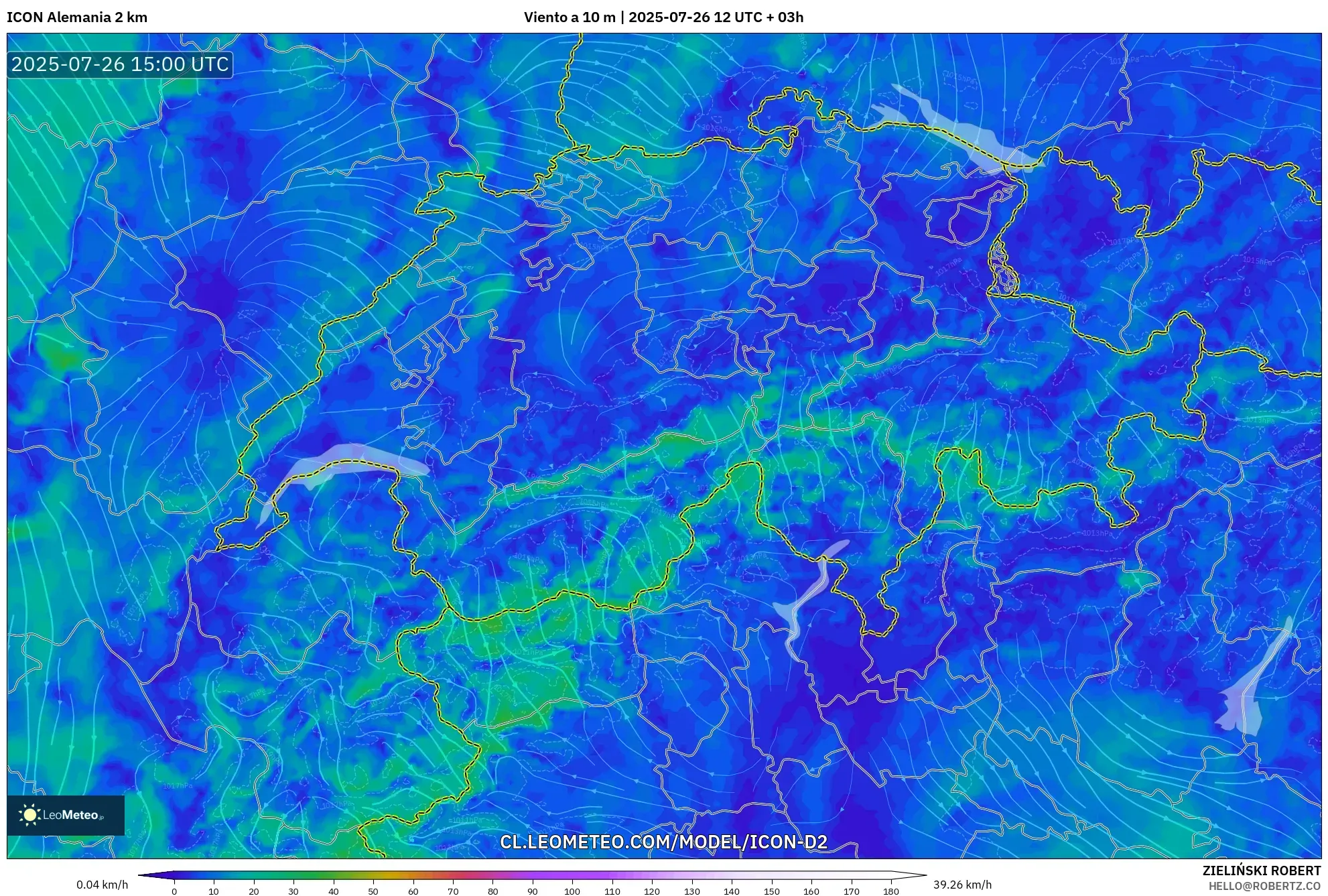 ICON Alemania 2 km model - Suiza, Viento a 10 m