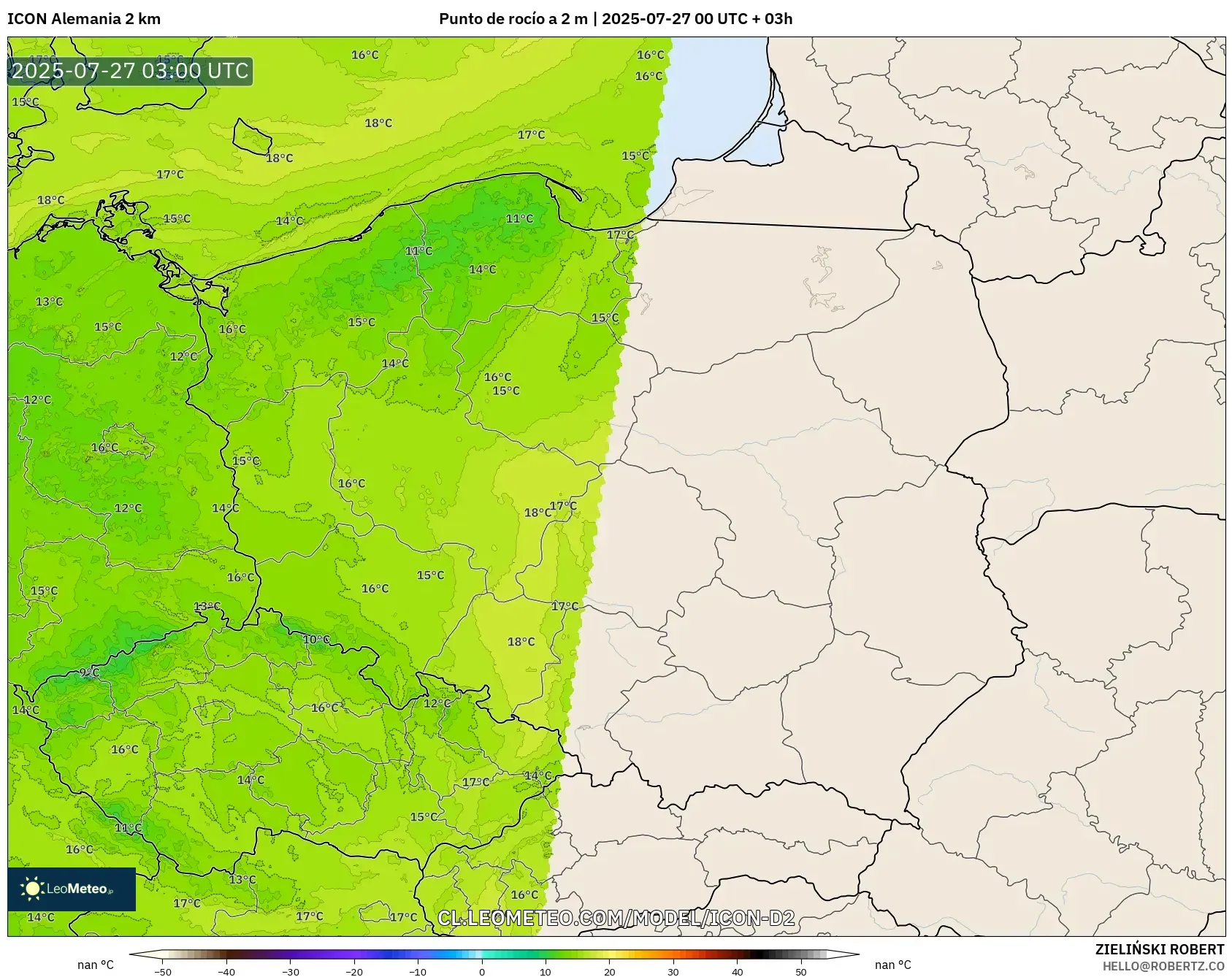 ICON Alemania 2 km model - Polonia, Punto de rocío a 2 m