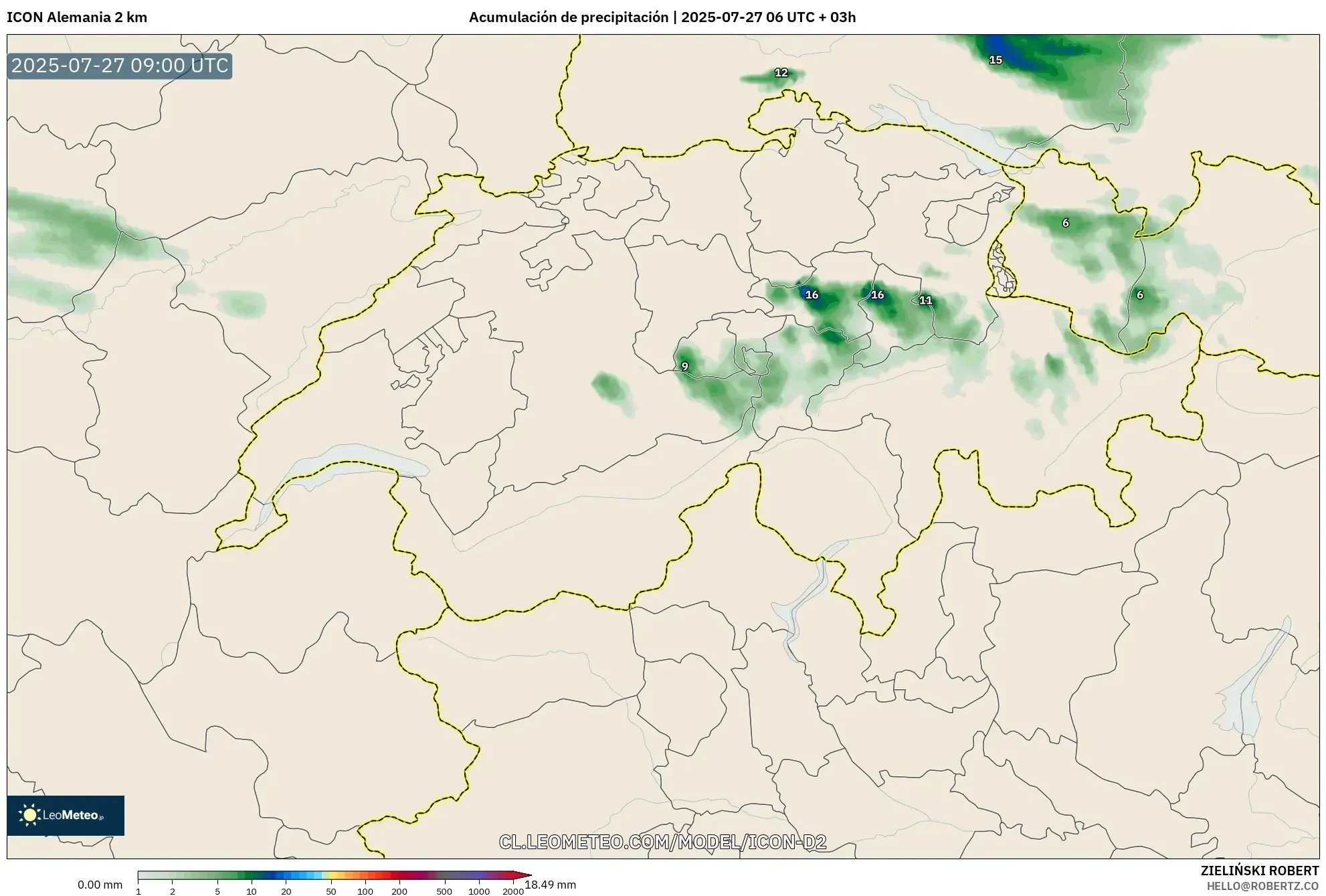 ICON Alemania 2 km model - Suiza, Acumulación de precipitación ICON Alemania 2 km model - Suiza, Acumulación de precipitación