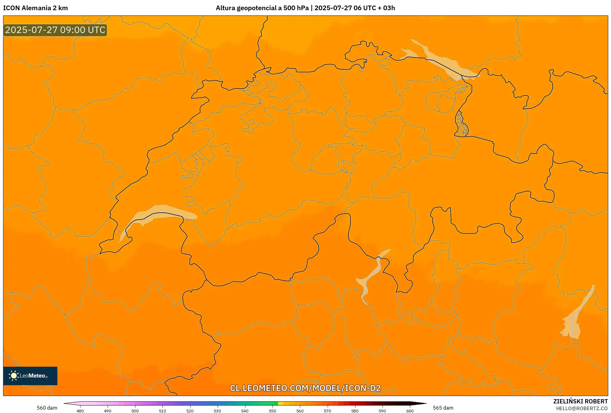 ICON Alemania 2 km model - Suiza, Altura geopotencial a 500 hPa ICON Alemania 2 km model - Suiza, Altura geopotencial a 500 hPa
