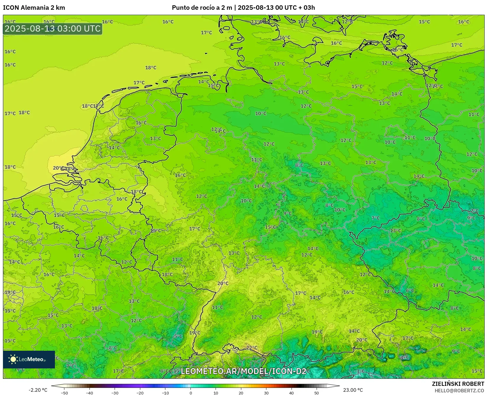 ICON Alemania 2 km model - Alemania, Punto de rocío a 2 m