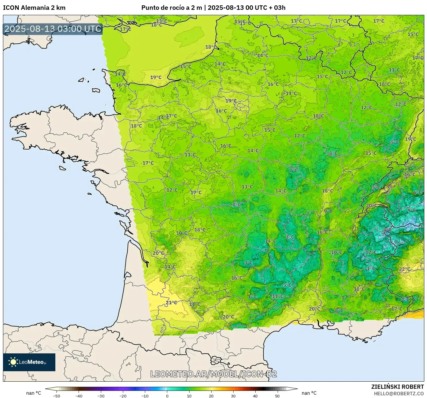 ICON Alemania 2 km model - Francia, Punto de rocío a 2 m