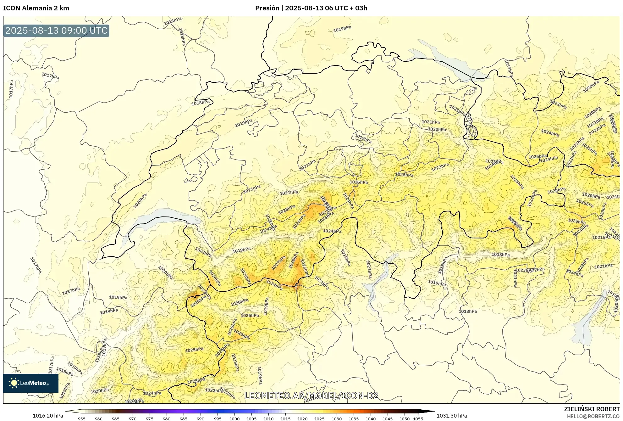 ICON Alemania 2 km model - Suiza, Presión ICON Alemania 2 km model - Suiza, Presión
