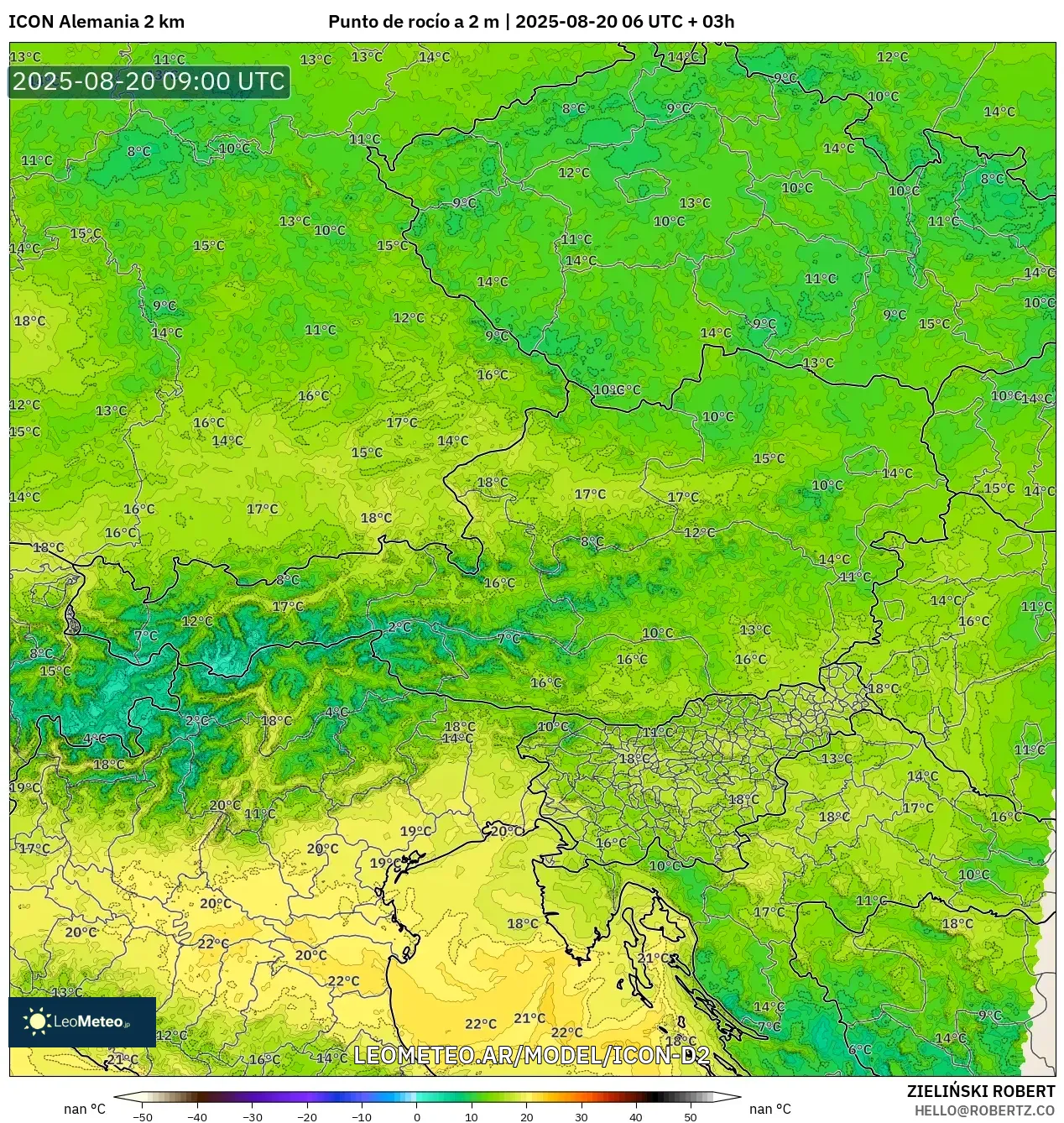 ICON Alemania 2 km model - Austria, Punto de rocío a 2 m