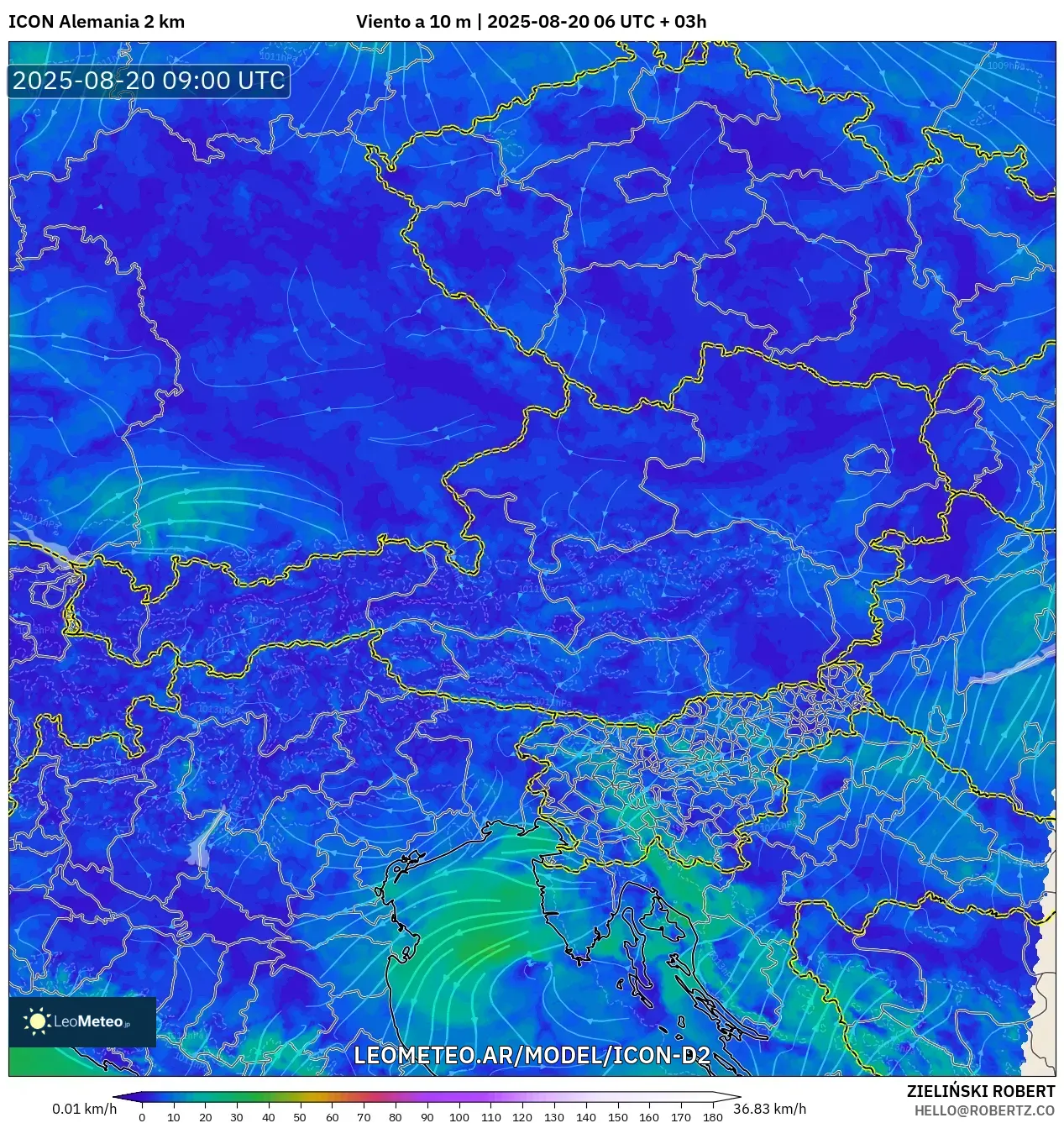 ICON Alemania 2 km model - Austria, Viento a 10 m